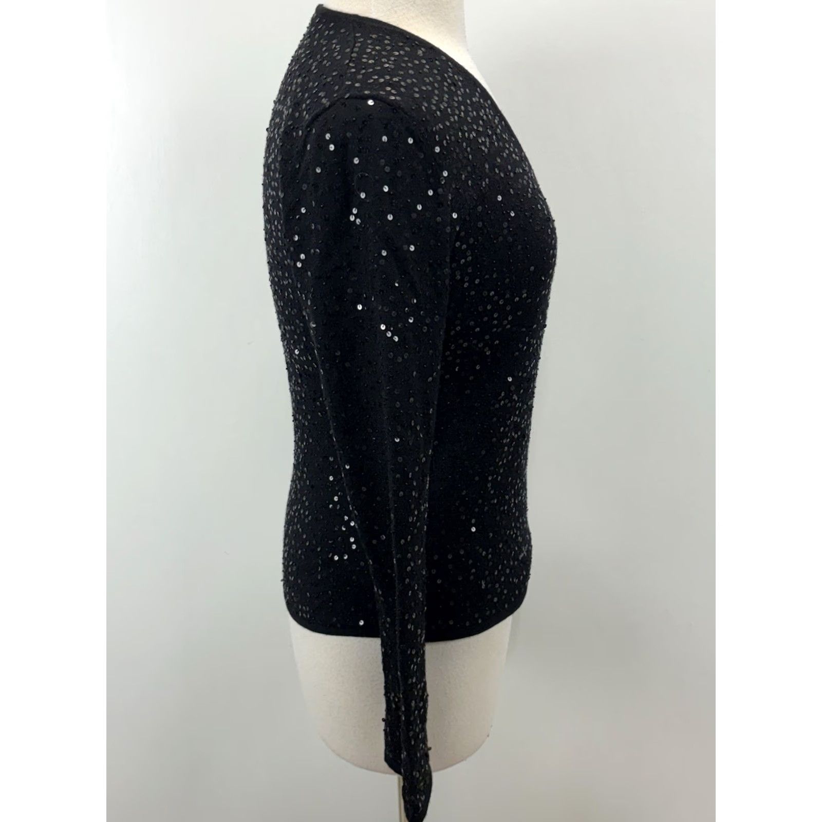 Vintage Lafayette 148 Wool Sequin Faux Wrap Sweater Women’s M Black Stretch Evening Size M / US 6-8 / IT 42-44 - 4 Thumbnail