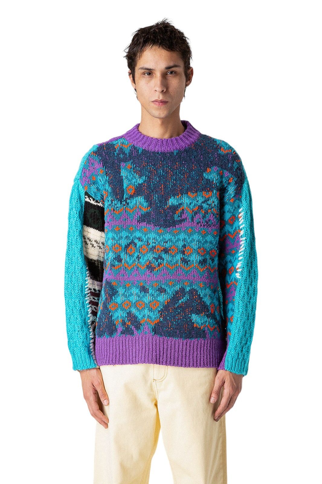 Andersson Bell Purple River Jacquard Patchwork Distressed Sweater Size US L / EU 52-54 / 3 - 2 Thumbnail
