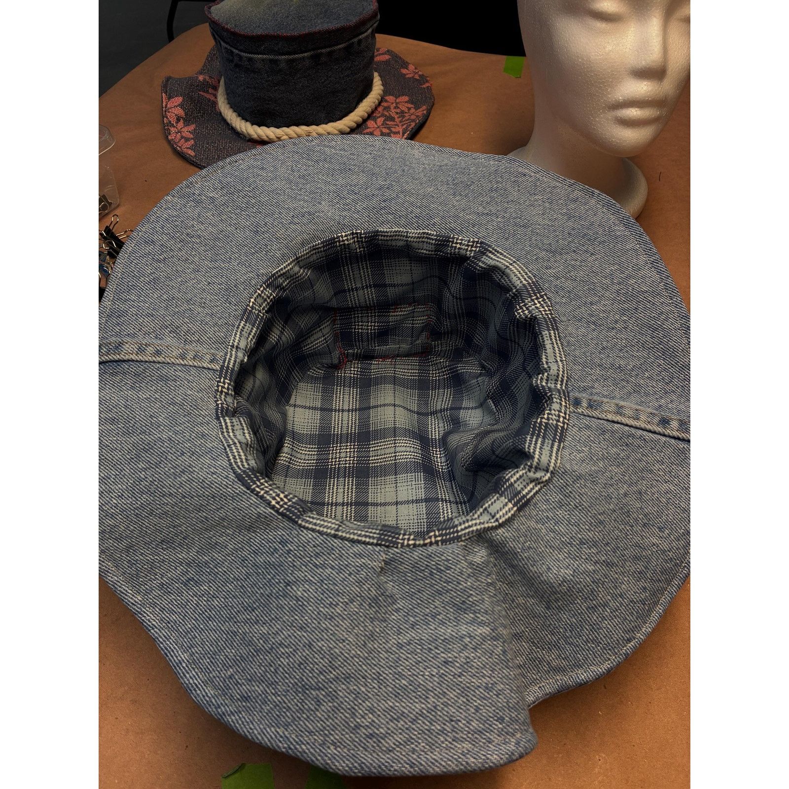 Other The Rodeo — Upcycled Denim Western Hat, Red Bandana Band, Size ONE SIZE - 10 Thumbnail