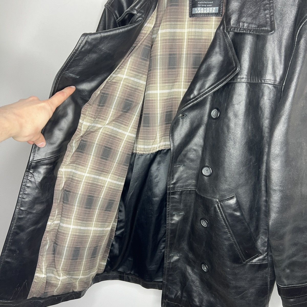 Vintage Vintage Heavy Genuine Leather Coat Double Breasted Black 90s Size US M / EU 48-50 / 2 - 11 Thumbnail