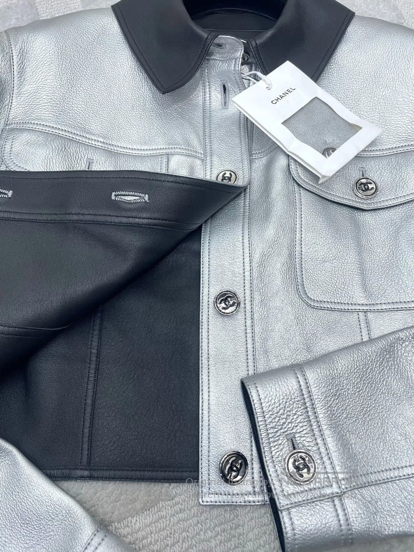 Chanel Chanel 24B Silver Gray Leather Jacket. Size S / US 4 / IT 40 - 6 Thumbnail