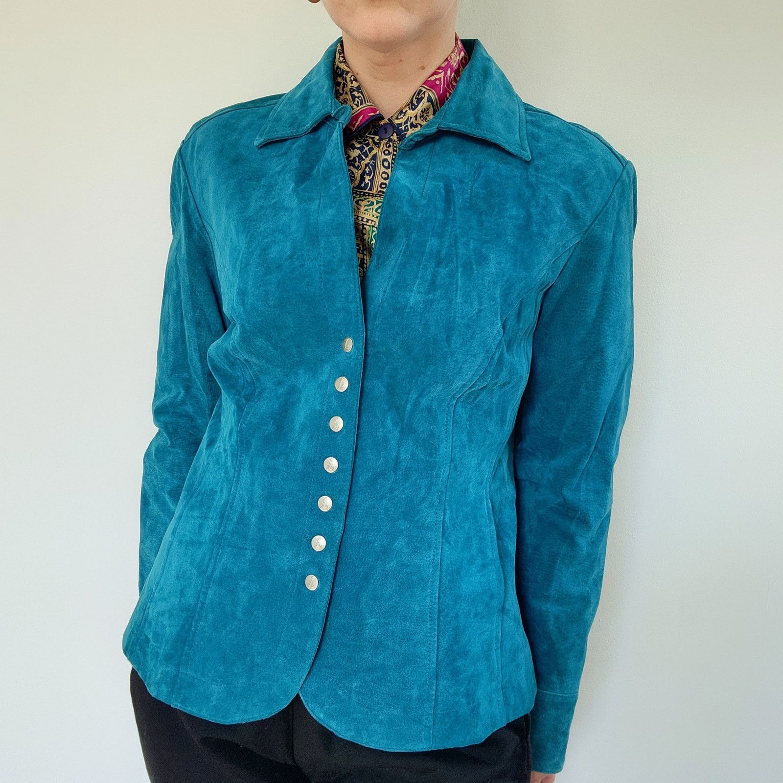 Other Vintage Y2K Blue Suede Leather Jacket Live a Little L Size L / US 10 / IT 46 - 2 Thumbnail