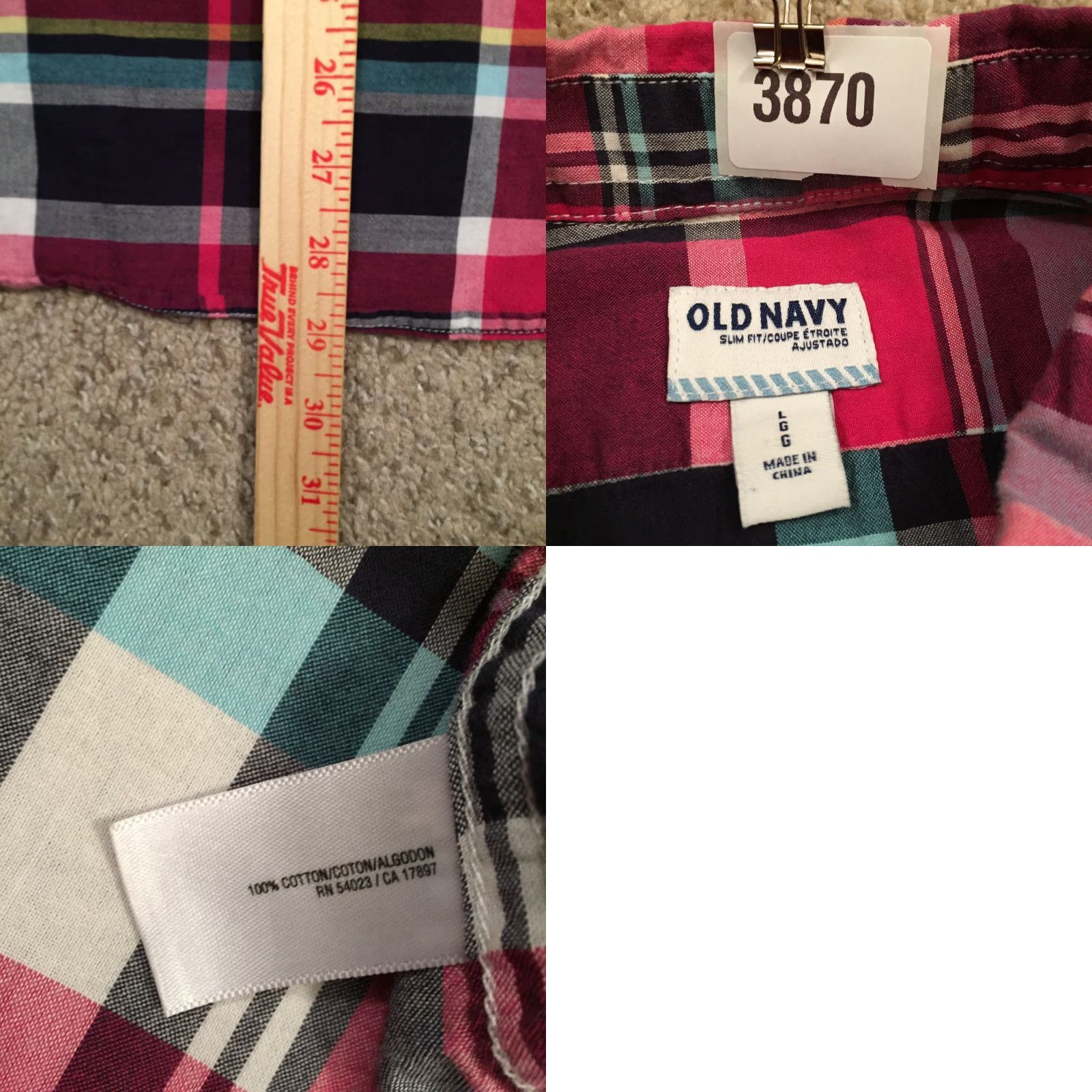 Old Navy Old Navy Button-Up Shirt Mens L Slim Fit Pink Plaid Short Sleeve Pockets Size US L / EU 52-54 / 3 - 8 Thumbnail