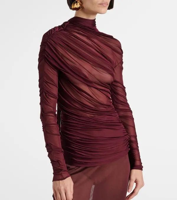 Saint Laurent Paris o1bcso1str0426 Ruched Sheer Top in Brown Size L / US 10 / IT 46 - 2 Thumbnail