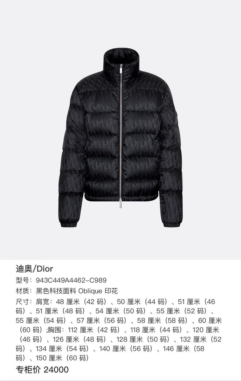 Dior Dior Classic Oblicque Full Print Logo Down Jacket 2503-Next Size US S / EU 44-46 / 1 - 5 Thumbnail