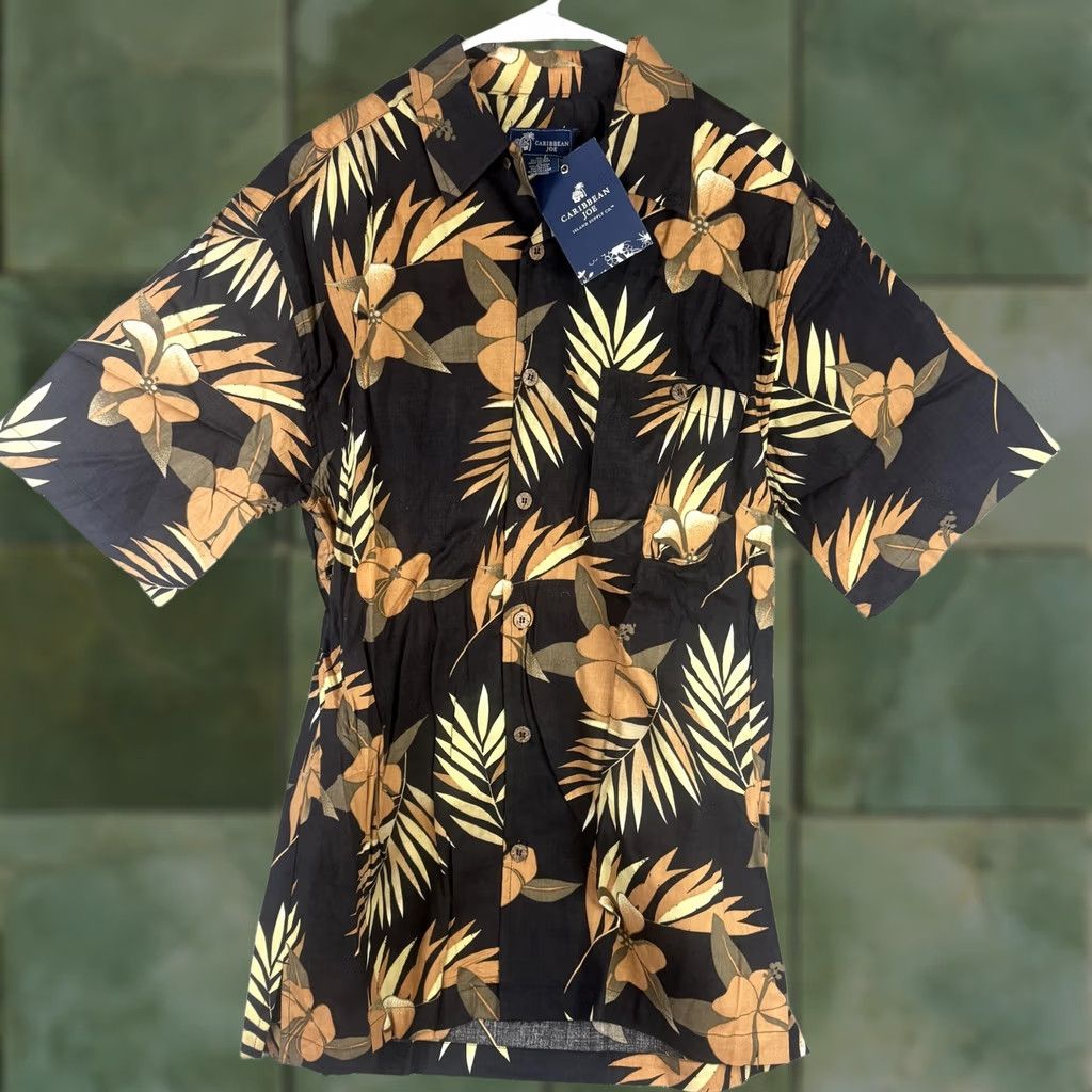 Vintage Caribbean Joe Shirt Mens XL Black Hawaiian Short Sleeve Button Front Tropical Floral Size US XL / EU 56 / 4 - 1 Thumbnail