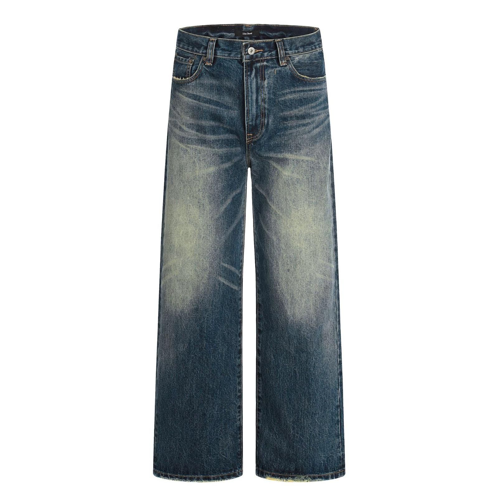 Jean Deep Blue Straight Wide-Leg Whisker-Wash Denim Jeans Size US 30 / EU 46 - 4 Thumbnail