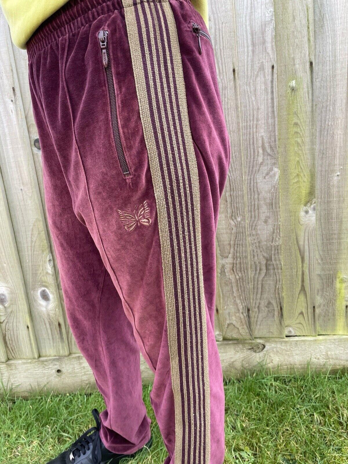 Designer Needles Nepenthes Velour Burgundy Joggers Small Size US 30 / EU 46 - 2 Thumbnail
