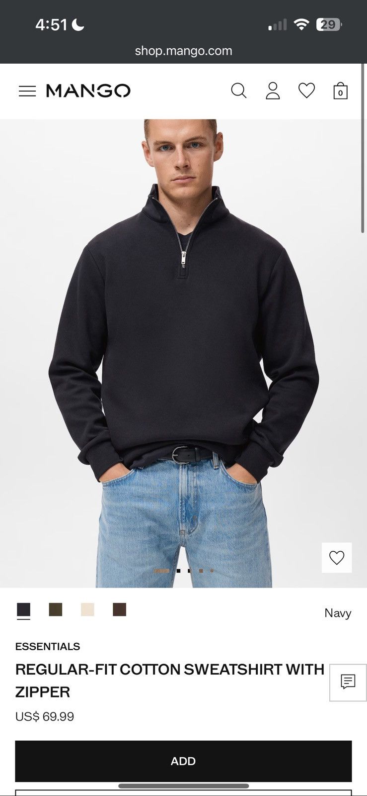 Mango Half Zip Sweatshirt in Dark Navy Size US XS / EU 42 / 0 - 4 Thumbnail