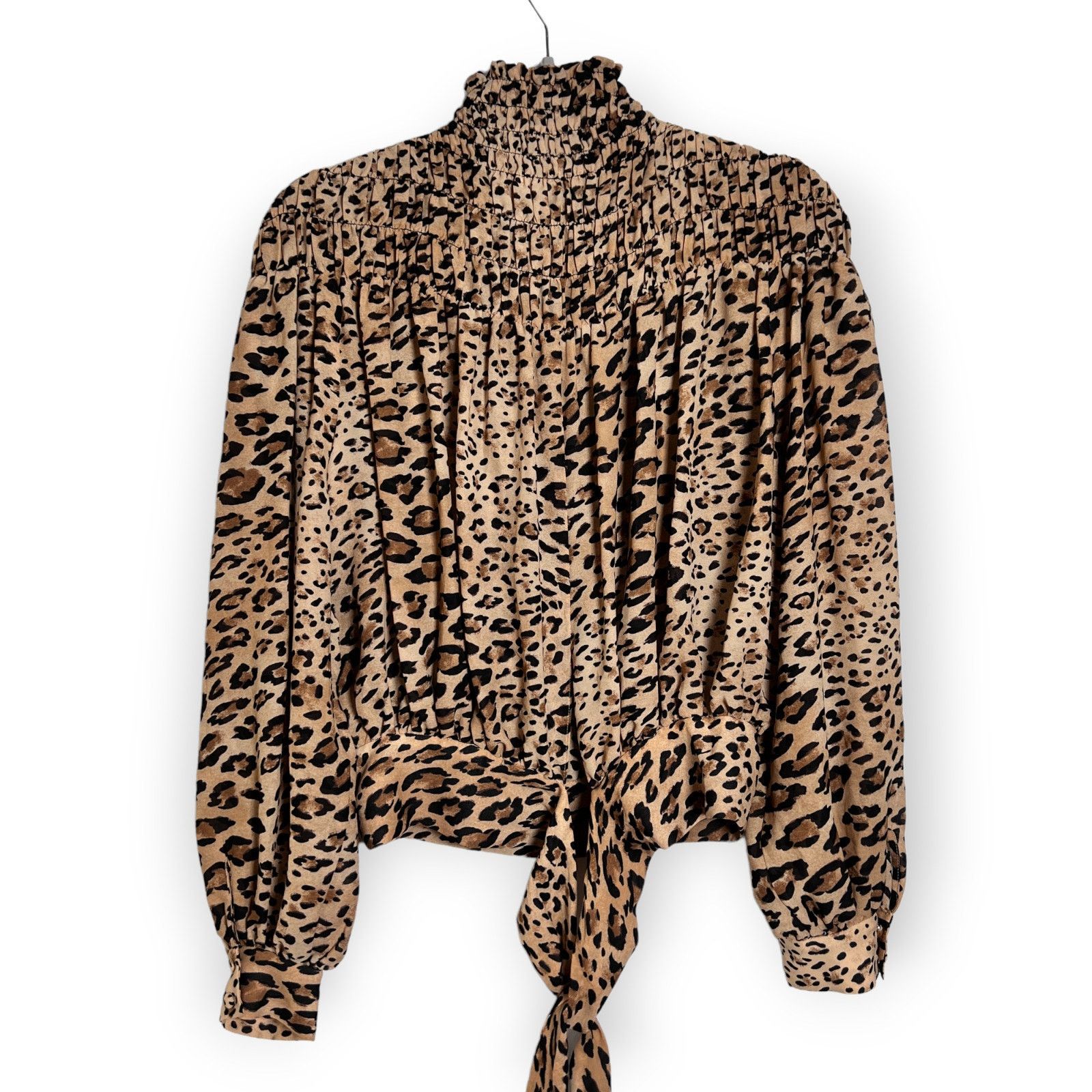 Frame Frame Smocked Cheetah Blouson Blouse Camel Mock Neck Size M Size M / US 6-8 / IT 42-44 - 2 Thumbnail