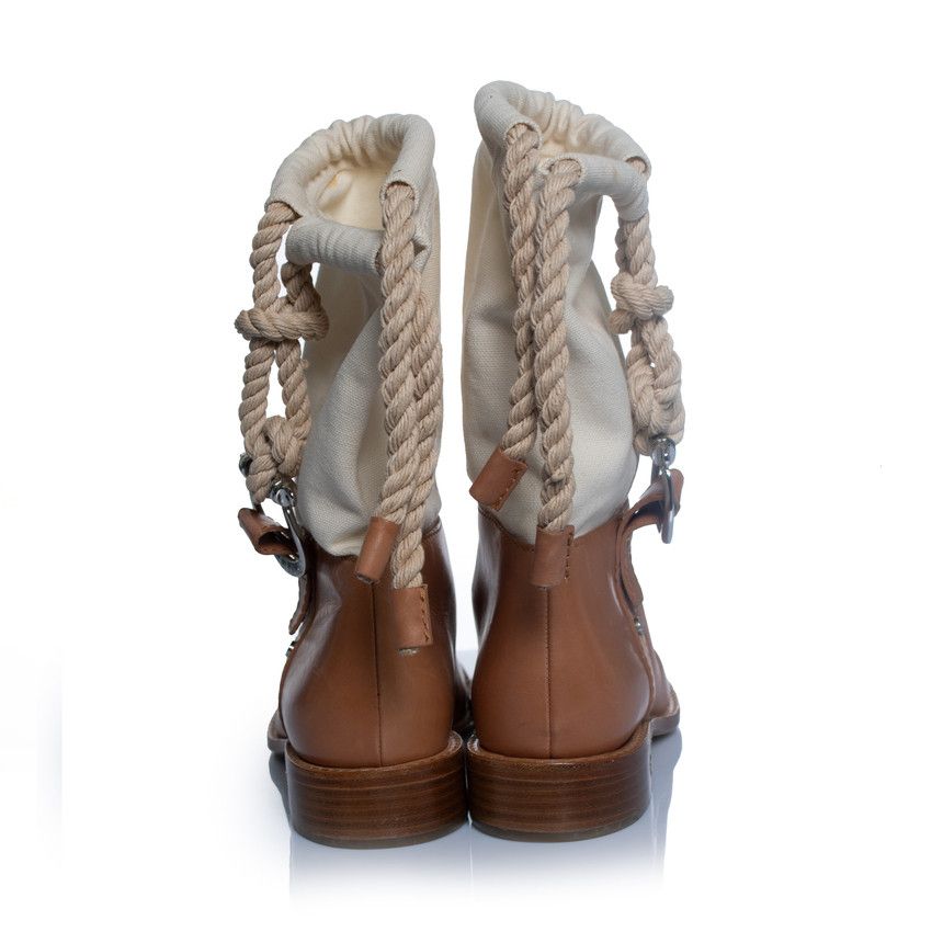 Celine Celine, Leather and canvas cowboy boots Size US 8.5 / IT 38.5 - 7 Thumbnail