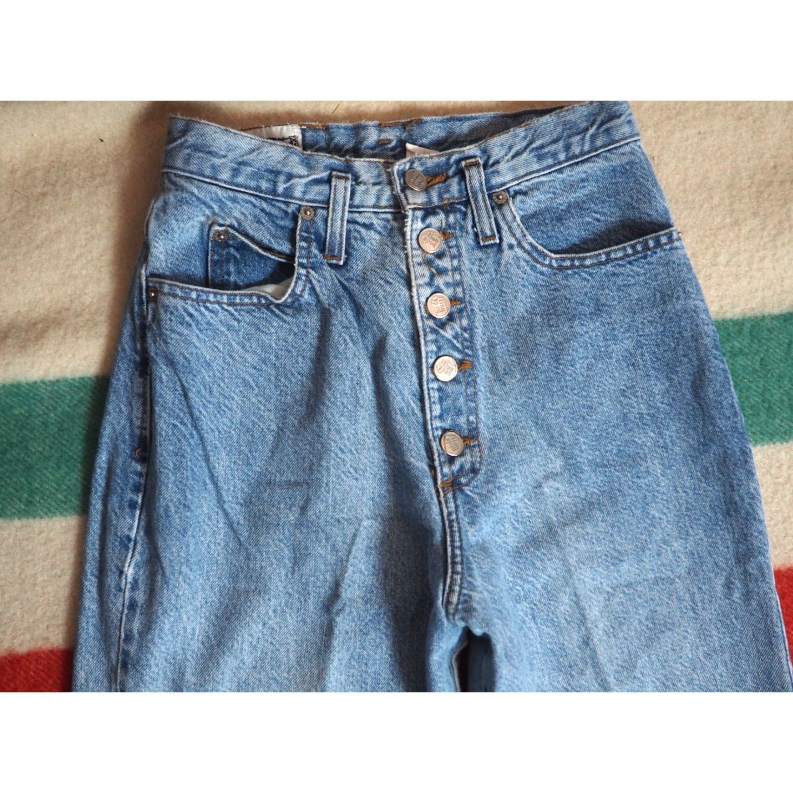 Vintage VTG 80s 90s Nada Nuff Denim Jeans Womens 26x30 High Waist Button Fly Blue Casual Boho 1980s NADA NUFF USA Size 26" / US 2 / IT 38 - 3 Thumbnail