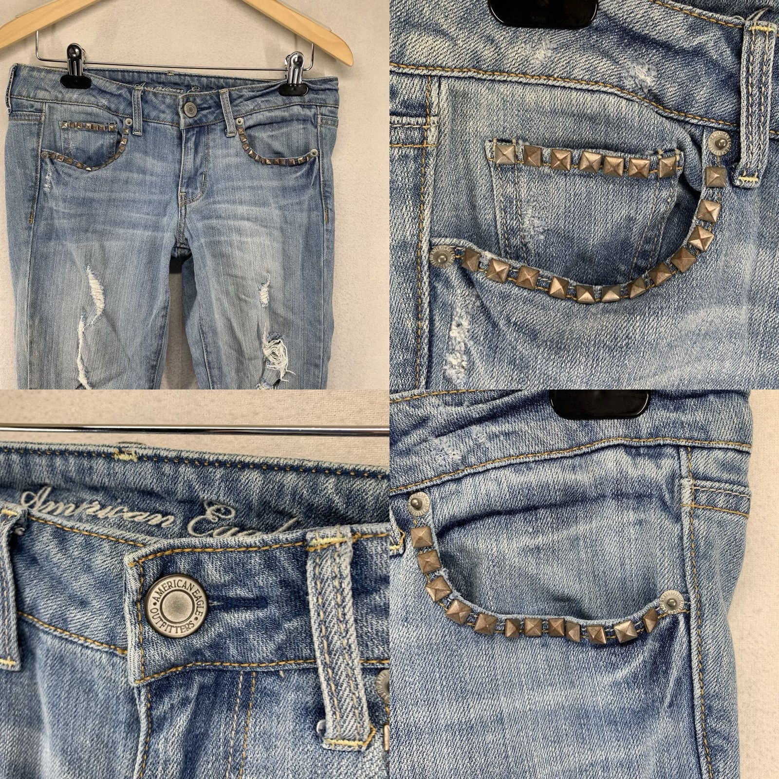 American Eagle Outfitters VINTAGE American Eagle Women’s Jeans Skinny Stretch 8 Reg Distressed Studded Blue 90s Retro Size 30" / US 8 / IT 44 - 8 Thumbnail
