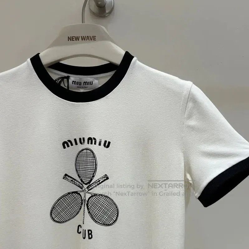 Miu Miu White Cotton Graphic T-Shirt .