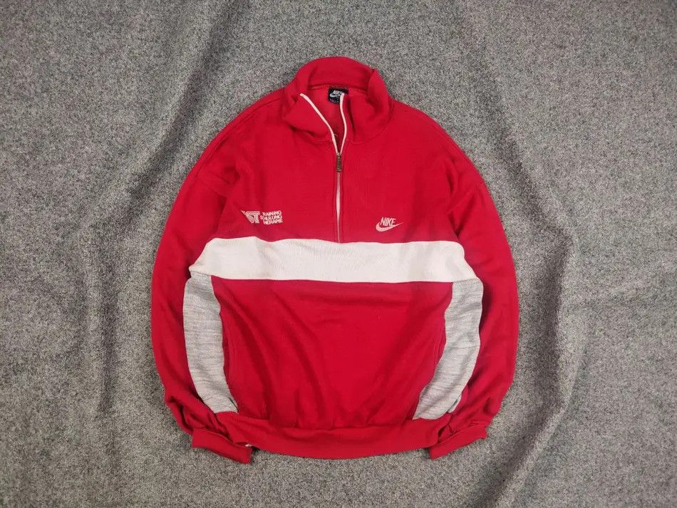 Nike Vintage 80's NIke Oregon USA TST Red Pullover Zip Sweatshirt Size US L / EU 52-54 / 3 - 1 Thumbnail