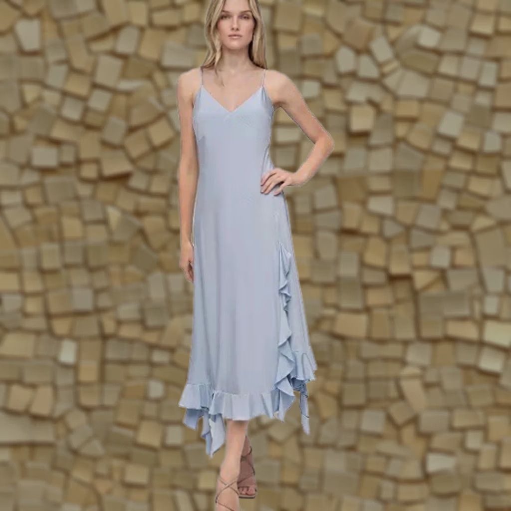 DKNY DKNY Slip Dress Midi Open Back V-Neck Ruffled Hem Light Blue 6 Women's Formal Party/Cocktail Size M / US 6-8 / IT 42-44 - 1 Thumbnail