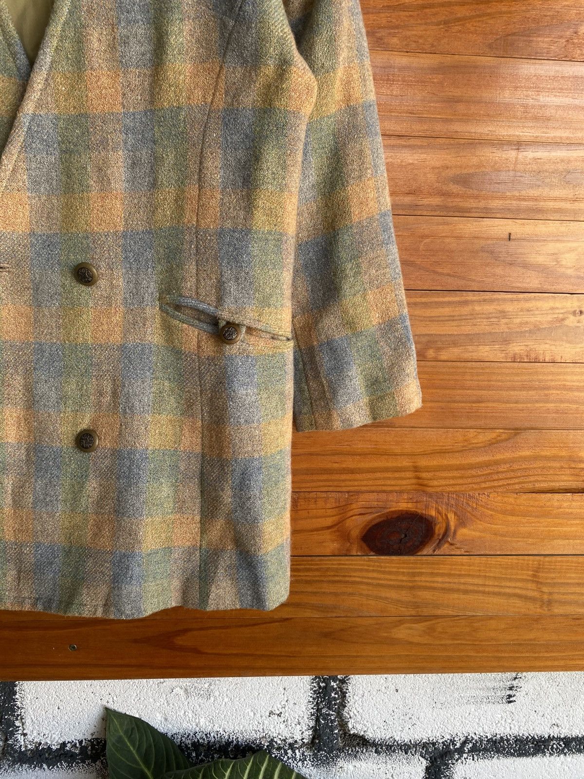 Japanese Brand Vintage Wool Plaid Blazer Jacket | Pastel Check Double Coat Size M / US 6-8 / IT 42-44 - 6 Thumbnail
