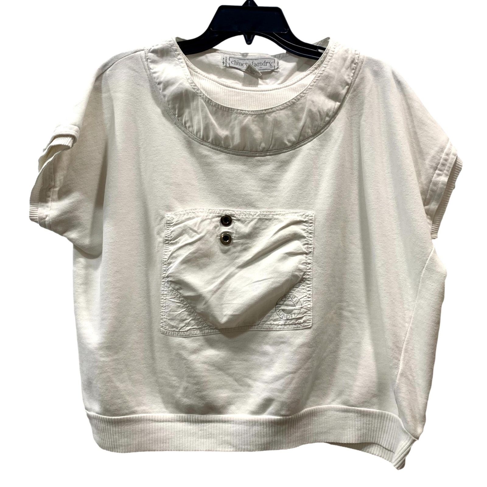 Vintage 80s Boxy Oversized White Crop Sweatshirt | Cotton M Size M / US 6-8 / IT 42-44 - 1 Thumbnail