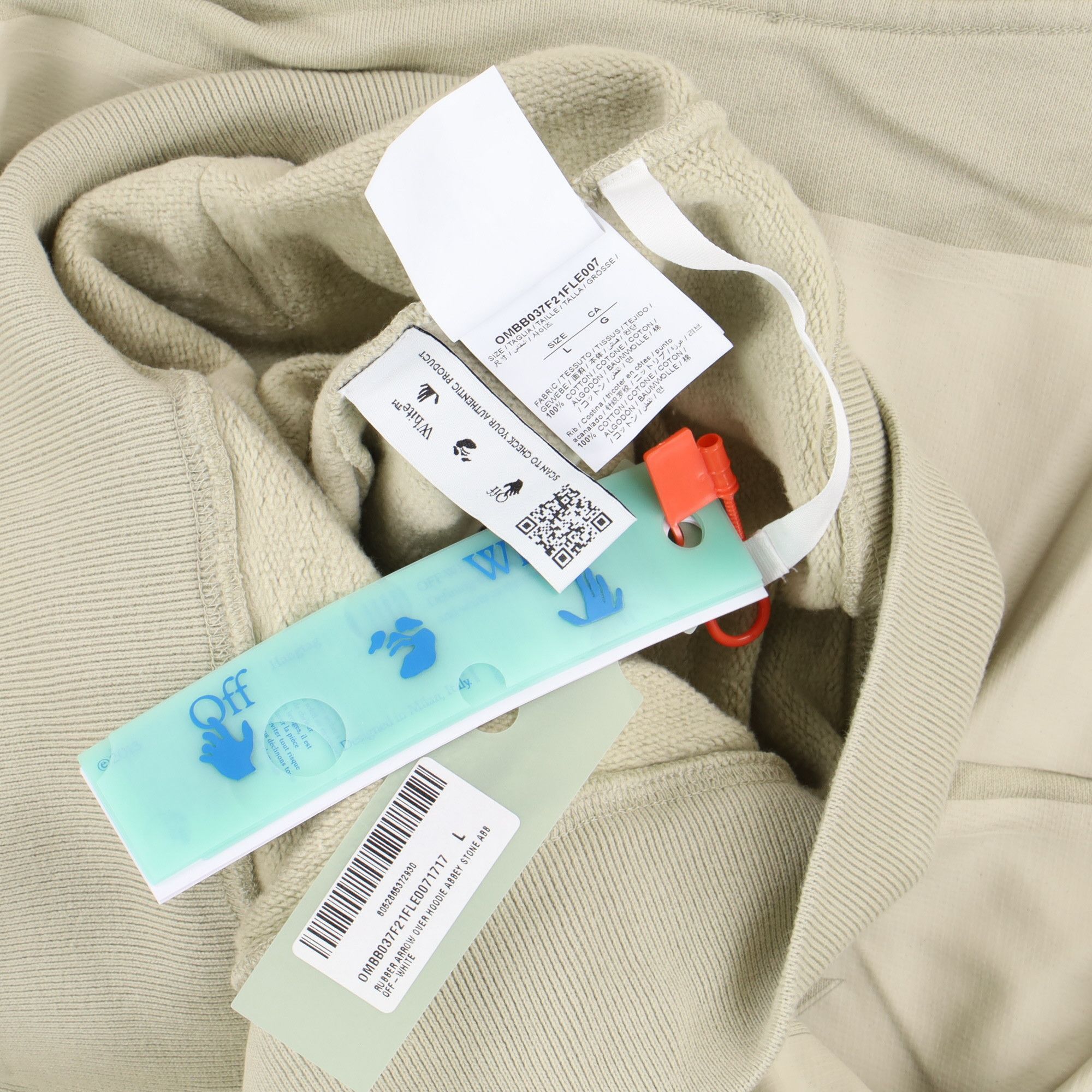 Off-White Beige Rubber Arrows Logo Oversized Hoodie Size US L / EU 52-54 / 3 - 7 Thumbnail