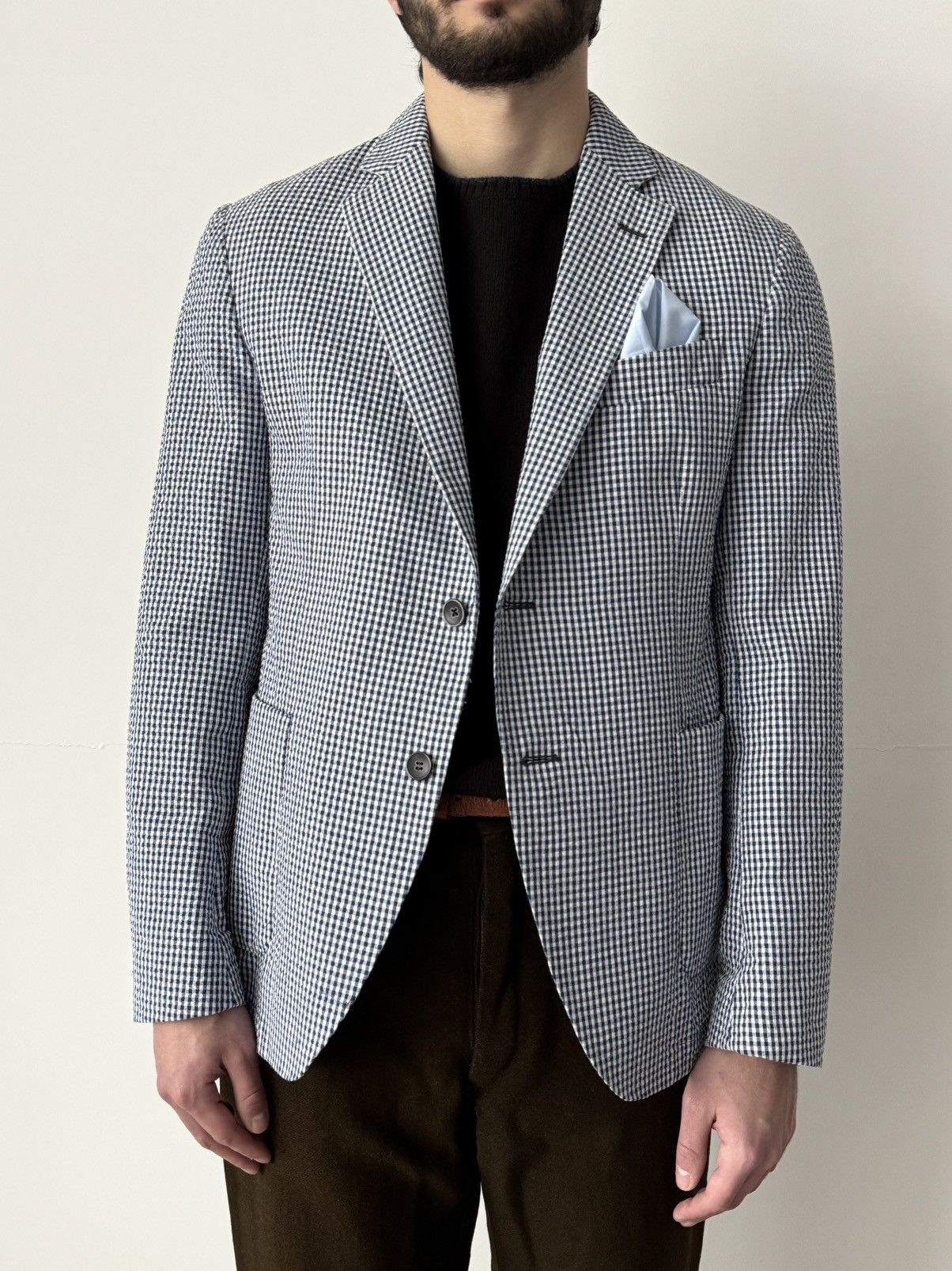 Other Gi Capri Napoli 'Atrani 70' Waffle Blue Check Cotton Blazer Size 52R - 1 Thumbnail