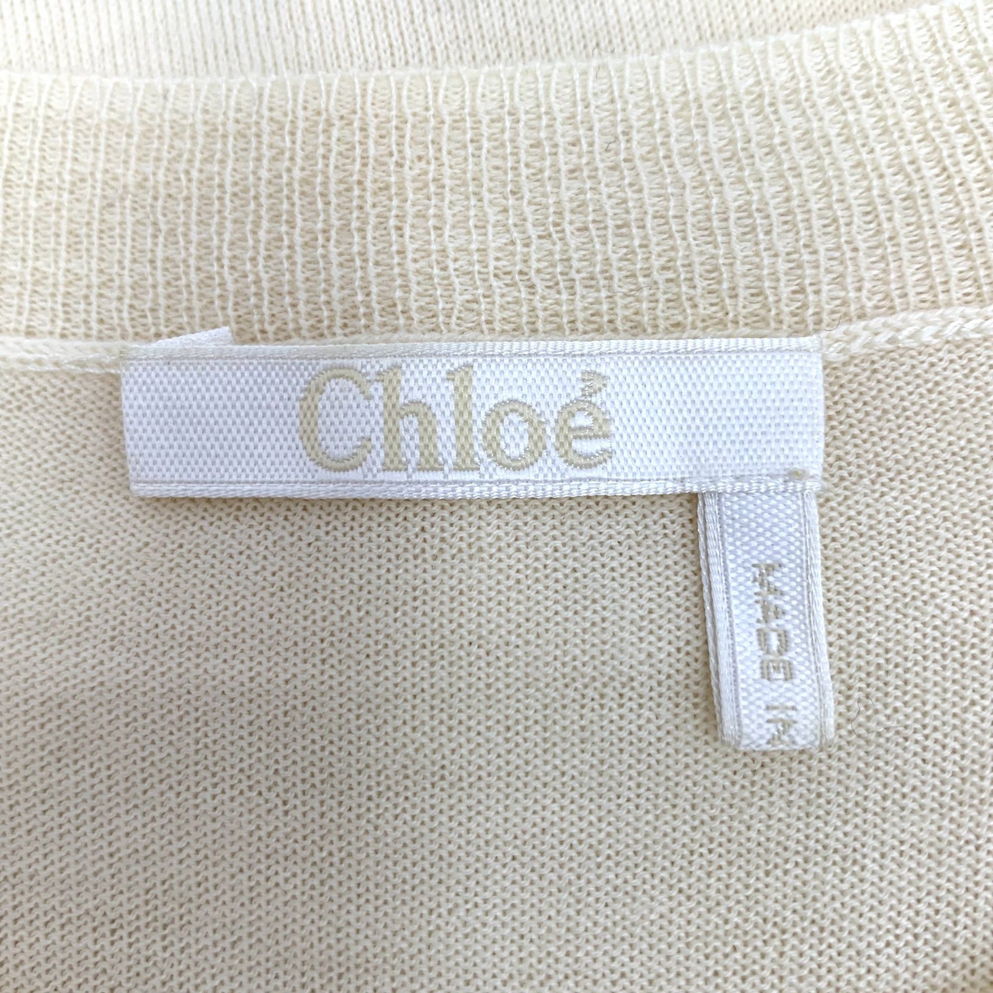 Chloe Chloé Beige Woolen Lace-Trim Round-Neck Short-Sleeve Knitted Size XS / US 0-2 / IT 36-38 - 2 Thumbnail