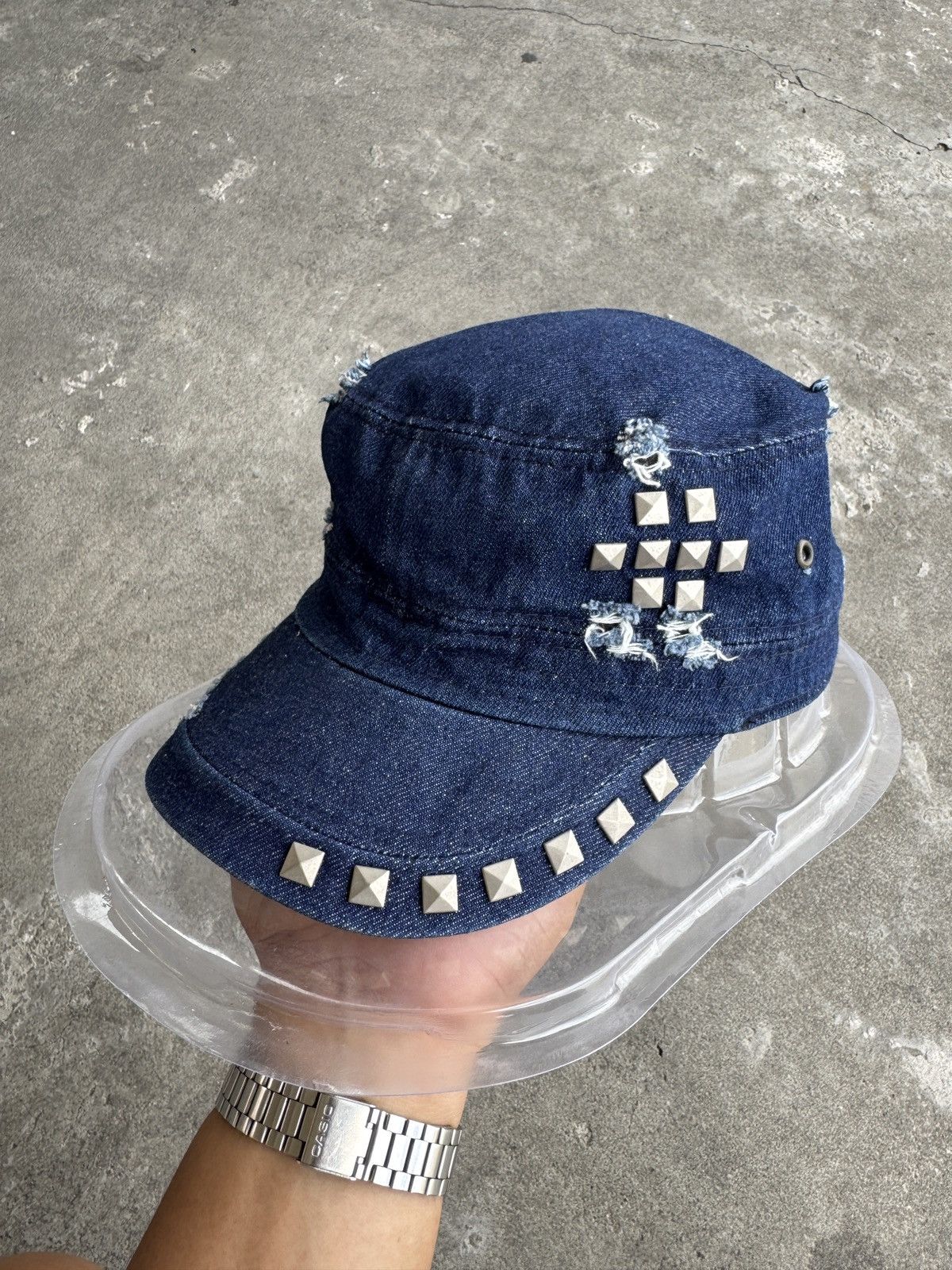 Japanese Brand Distressed Studded Commando Cadet Hat Size ONE SIZE - 3 Thumbnail