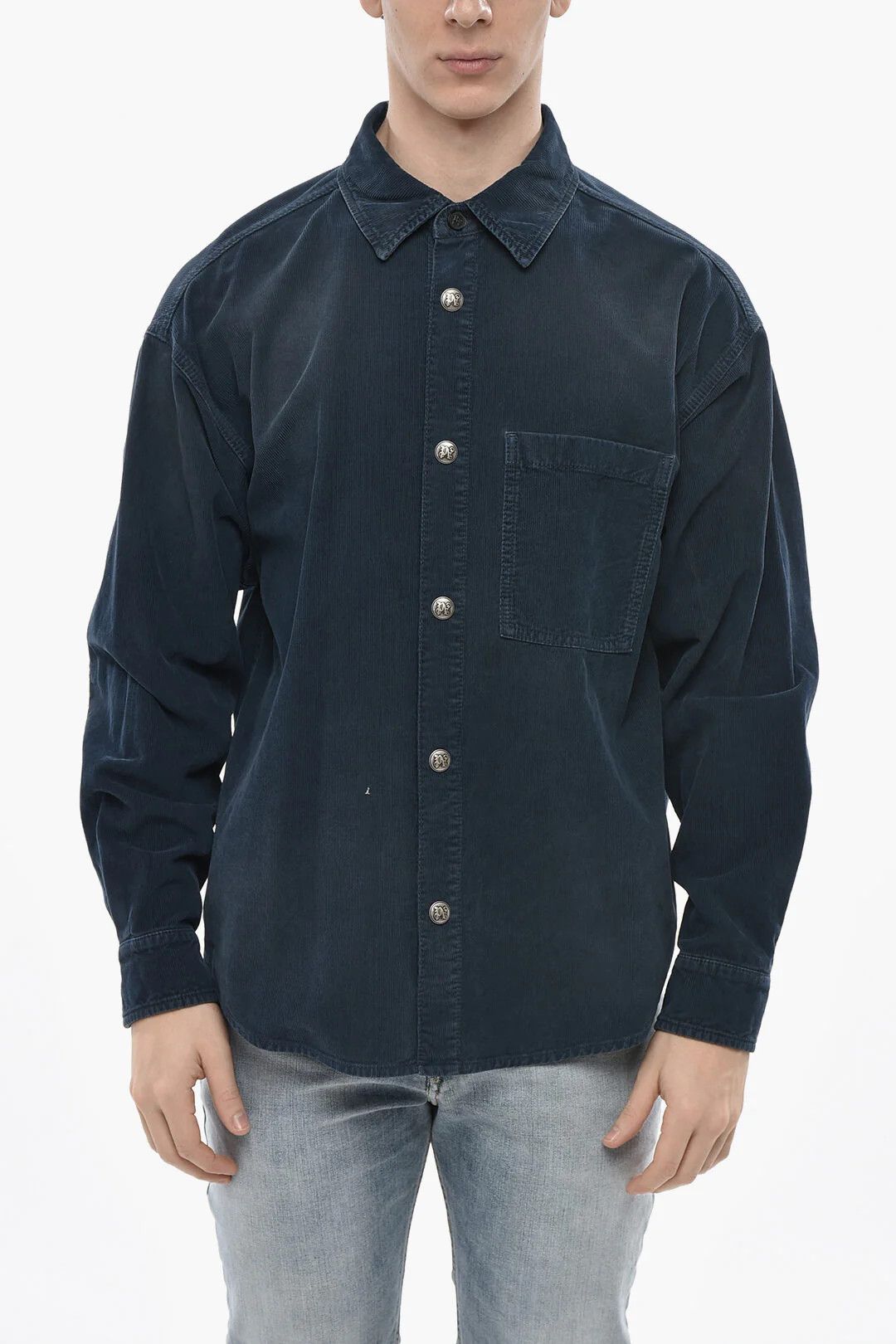 Palm Angels og1mm0226 Ribbed Velour Overshirt in Blue Size US L / EU 52-54 / 3 - 1 Thumbnail