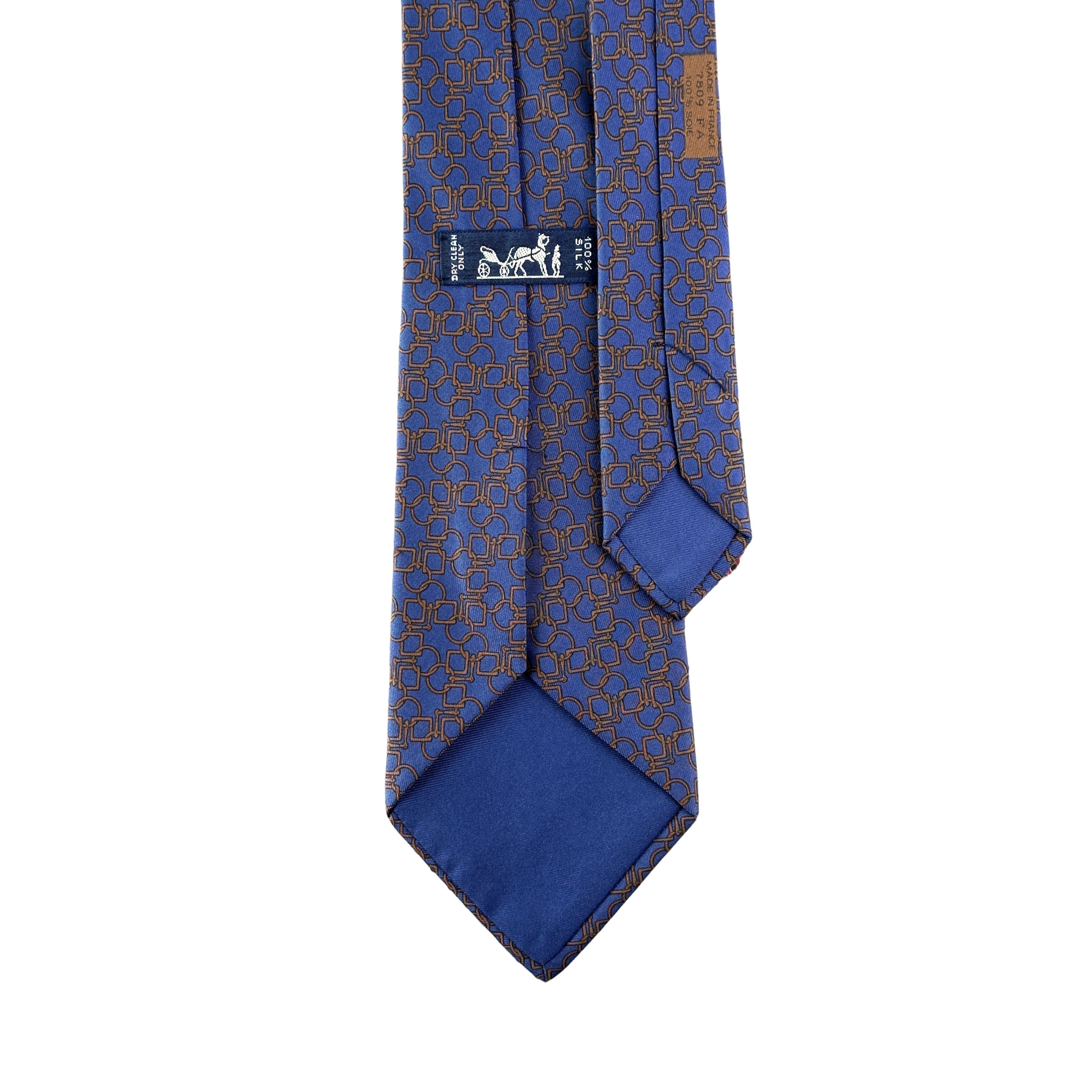 Hermes Silk Tie Blue with Geometric Pattern Size ONE SIZE - 2 Thumbnail