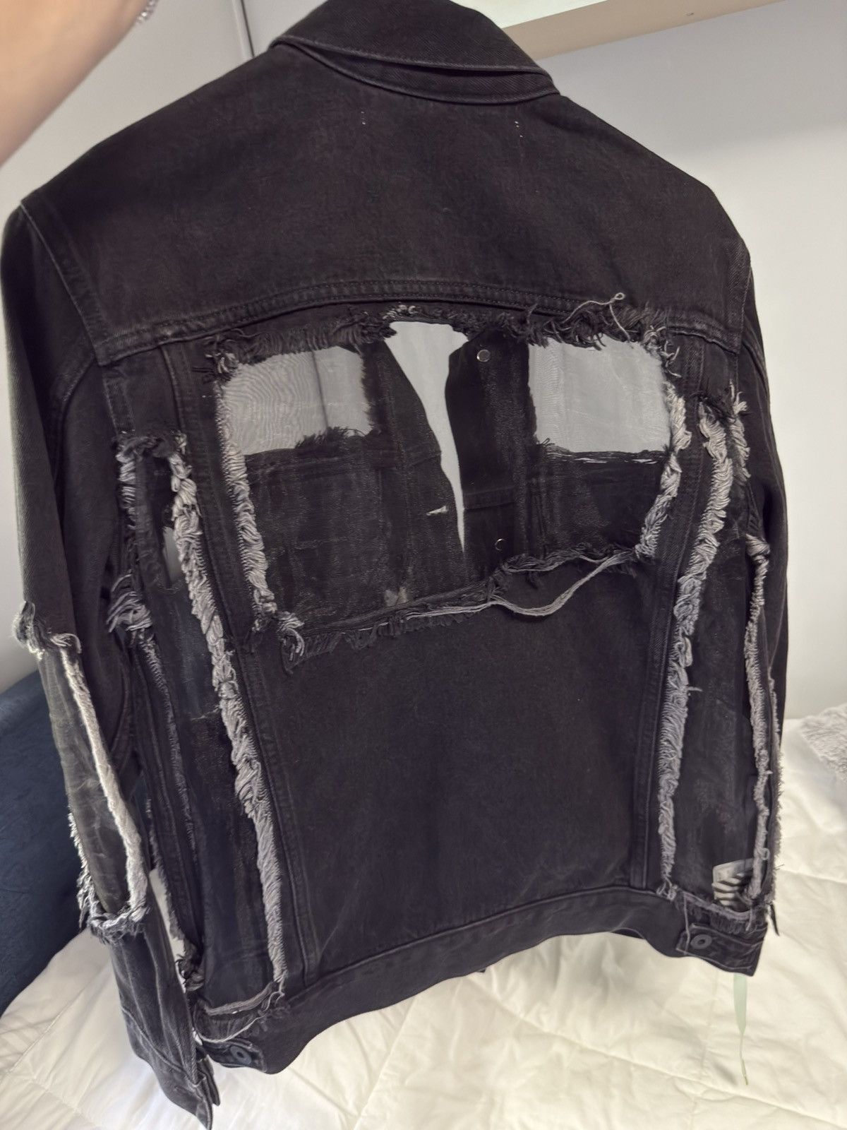 Off-White Off White Black Denim Organza Mesh Panel Frayed Jacket Size US S / EU 44-46 / 1 - 8 Thumbnail