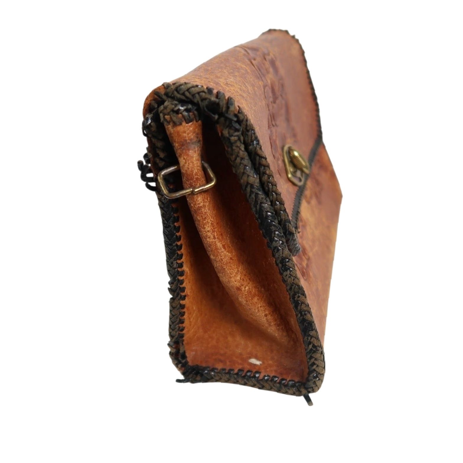 Vintage VINTAGE Brown Floral Embossed Leather Clutch Bag Purse Women Small 70s Bohemian Turn Lock Dining Casual Mens Womens Girls Size ONE SIZE - 4 Thumbnail