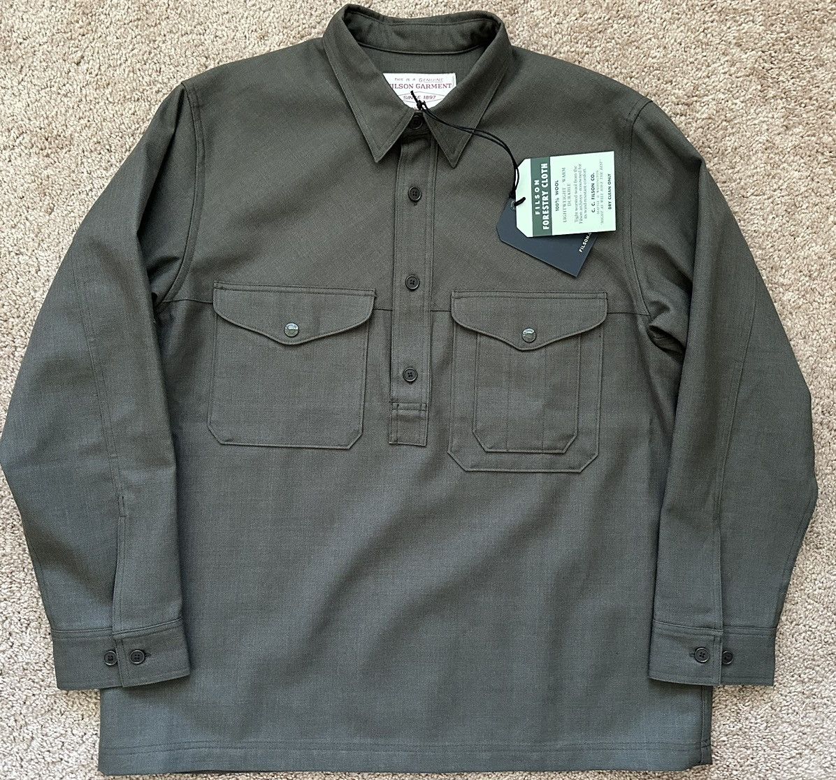 image of Filson Worsted Wool Forestry Cloth Cruising Shirt XL in Army Green, Men's