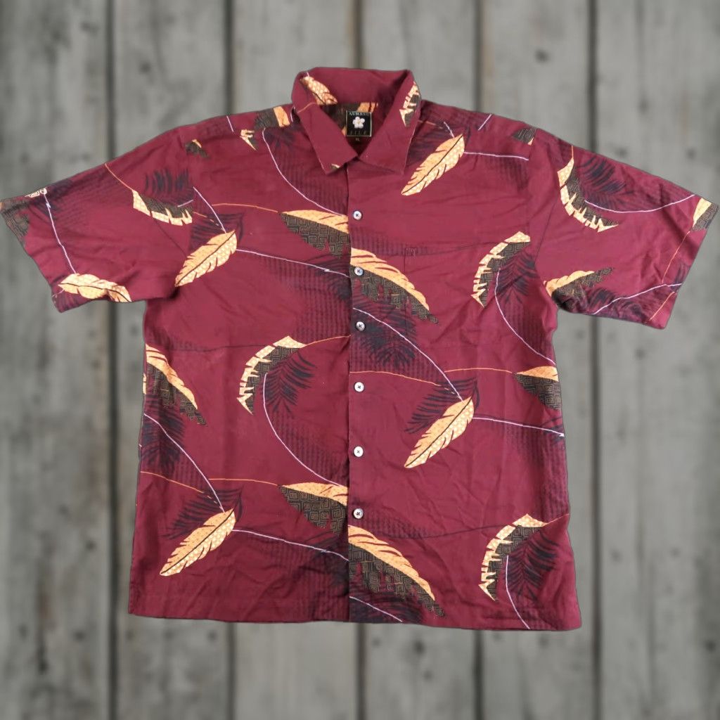 Vintage Aureus Button-Up Hawaiian Shirt Men XL Burgundy Silk Cotton Size US XL / EU 56 / 4 - 1 Thumbnail