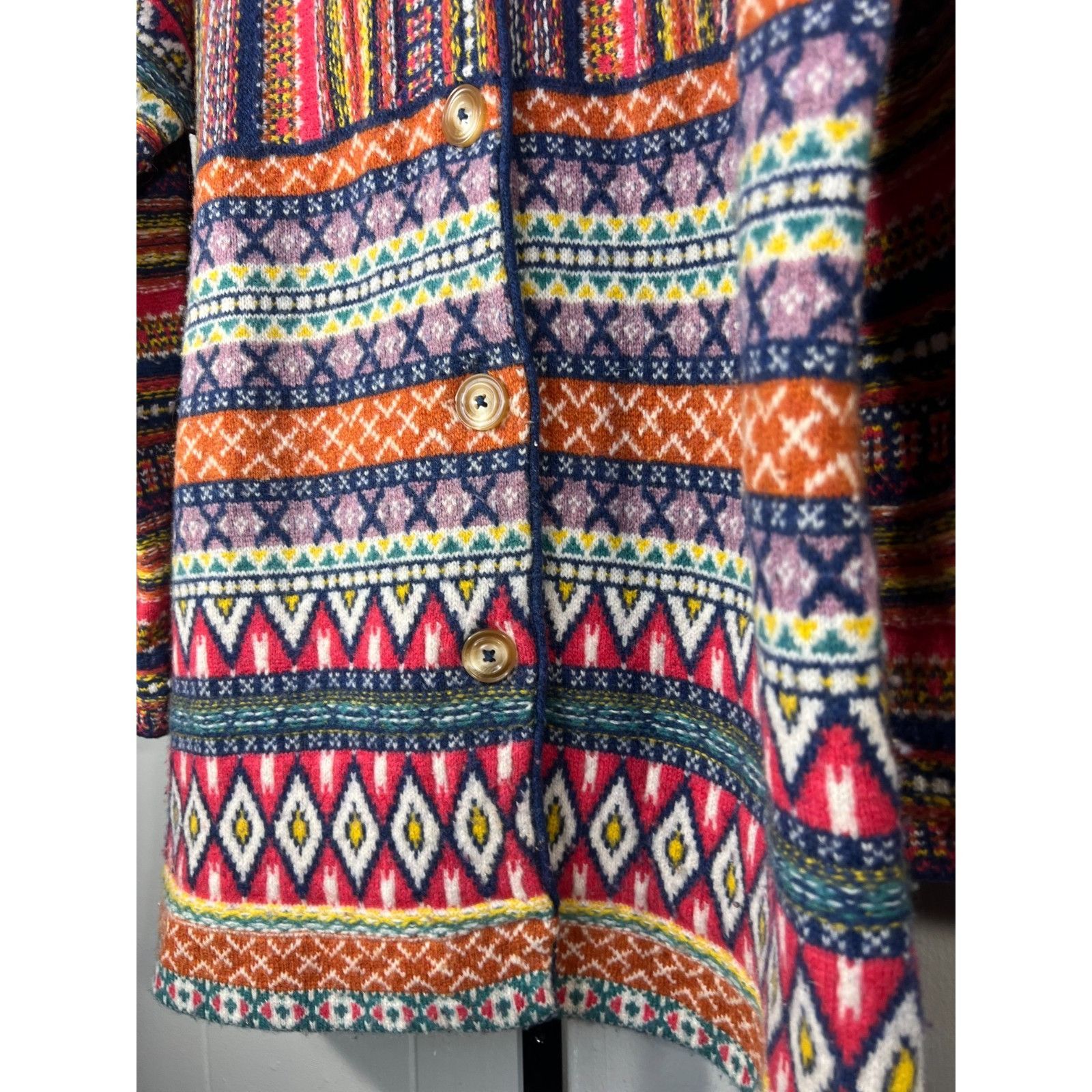Anthropologie Anthropologie Moth Livia Intarsia Fair Isle 100% Wool Cardig Size S / US 4 / IT 40 - 3 Thumbnail