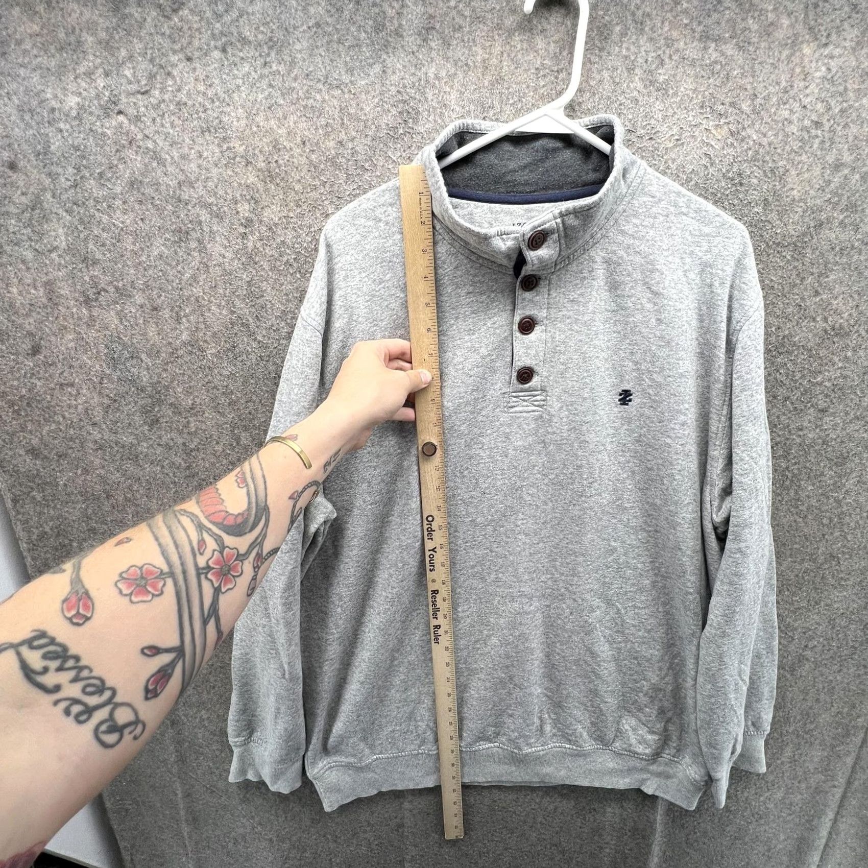 Izod VINTAGE IZOD Sweatshirt Mens XL Gray Saltwater Relaxed Henley Mock Neck Fleece Pullover Size US XL / EU 56 / 4 - 5 Thumbnail
