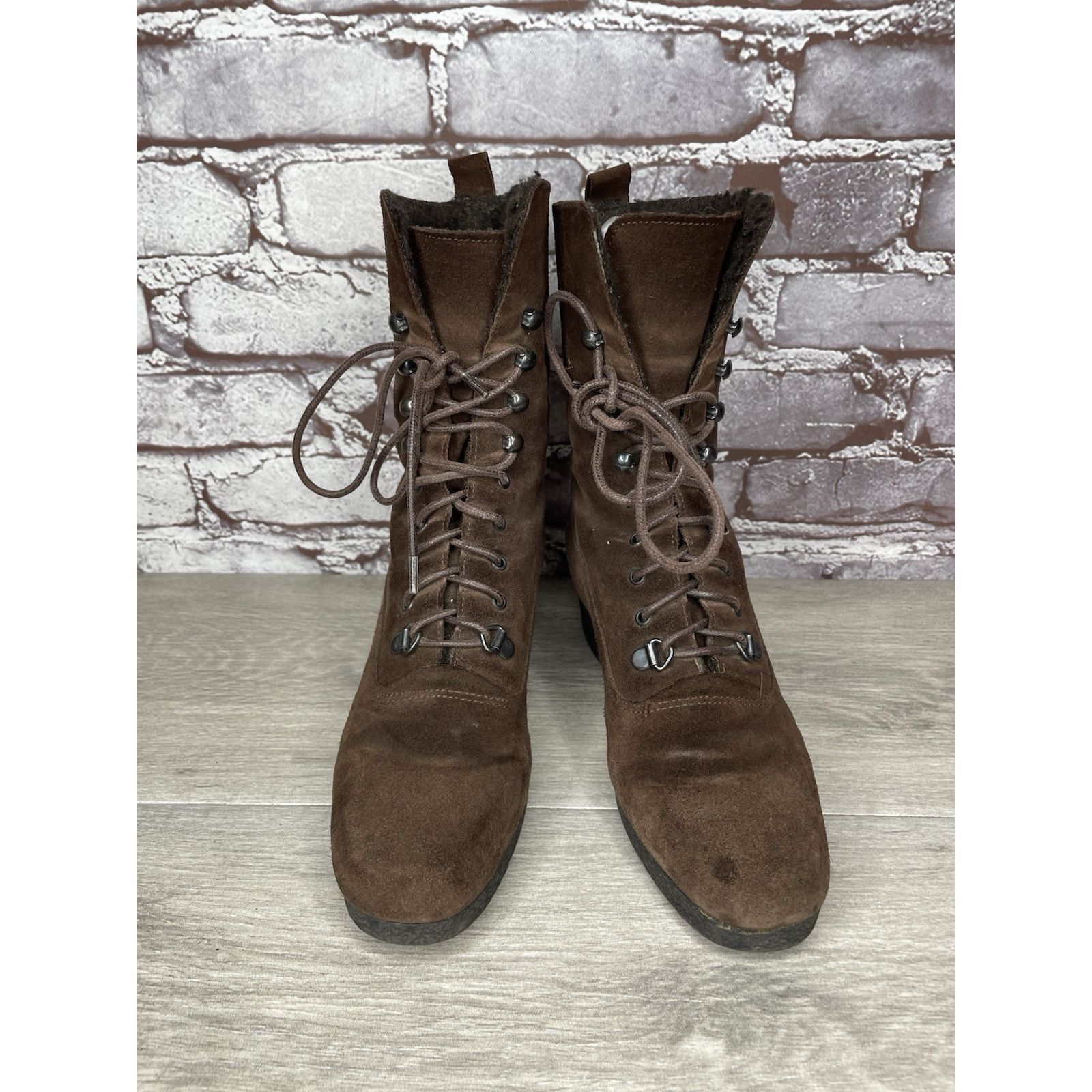 Aquatalia Aquatalia Marvin K Brown Suede Lace Up Block Heel Combat Boo Size US 6 / IT 36 - 12 Thumbnail