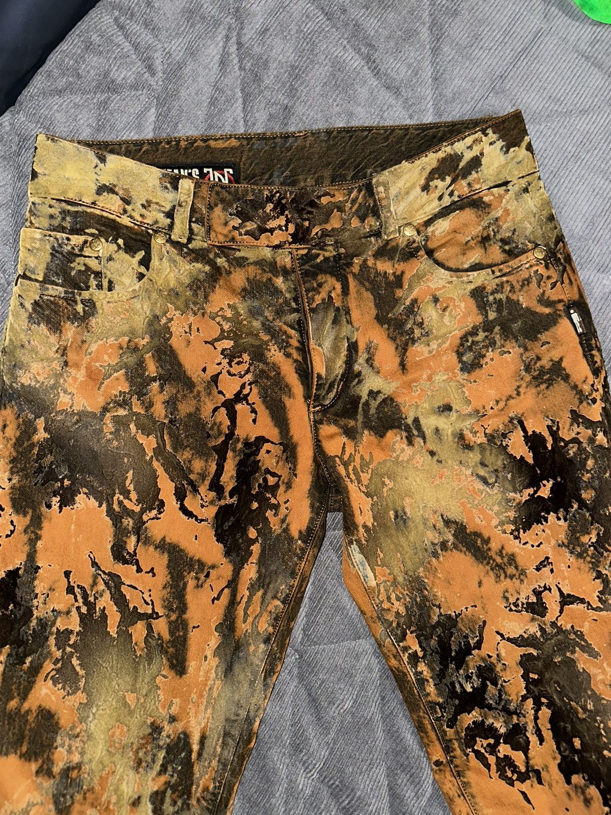 image of Fw 03 Jean Paul Gaultier Velvet Camo Pants in Orange, Men's (Size 27)