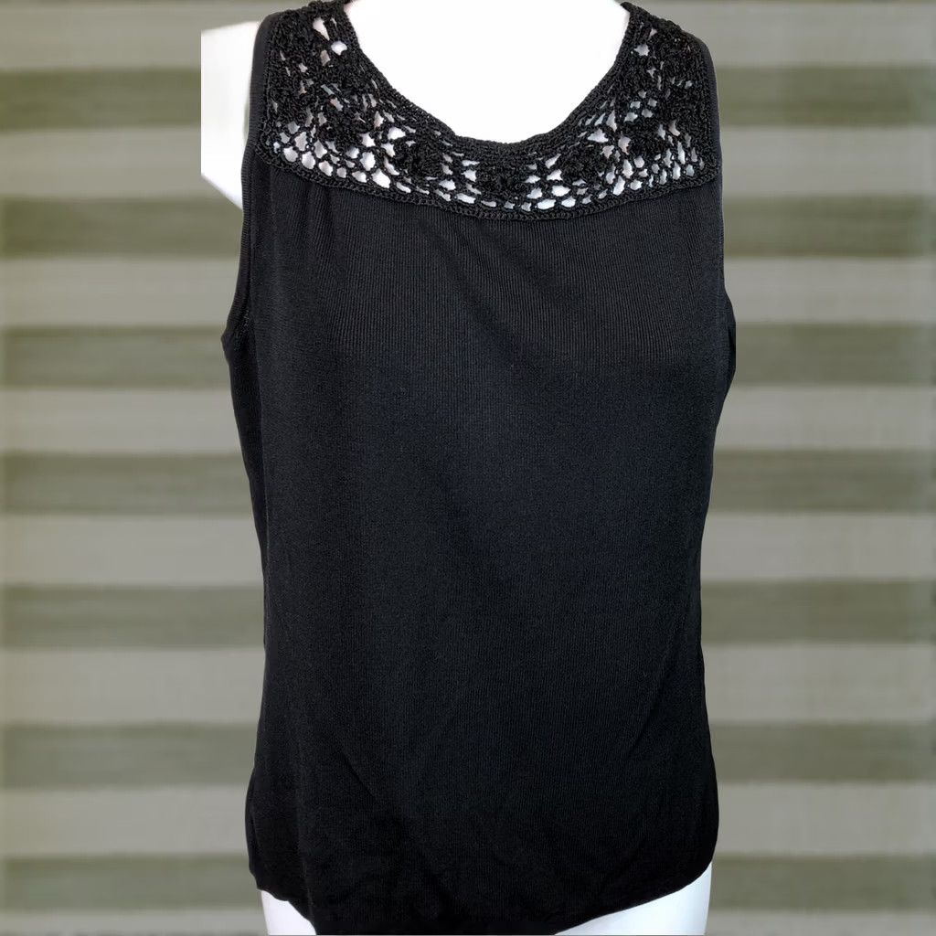 Vintage VINTAGE Joseph A Blouse Adult L Black Floral Crochet Tank whimsy Gothic Fairy 90s Y2K Womens Size L / US 10 / IT 46 - 1 Thumbnail