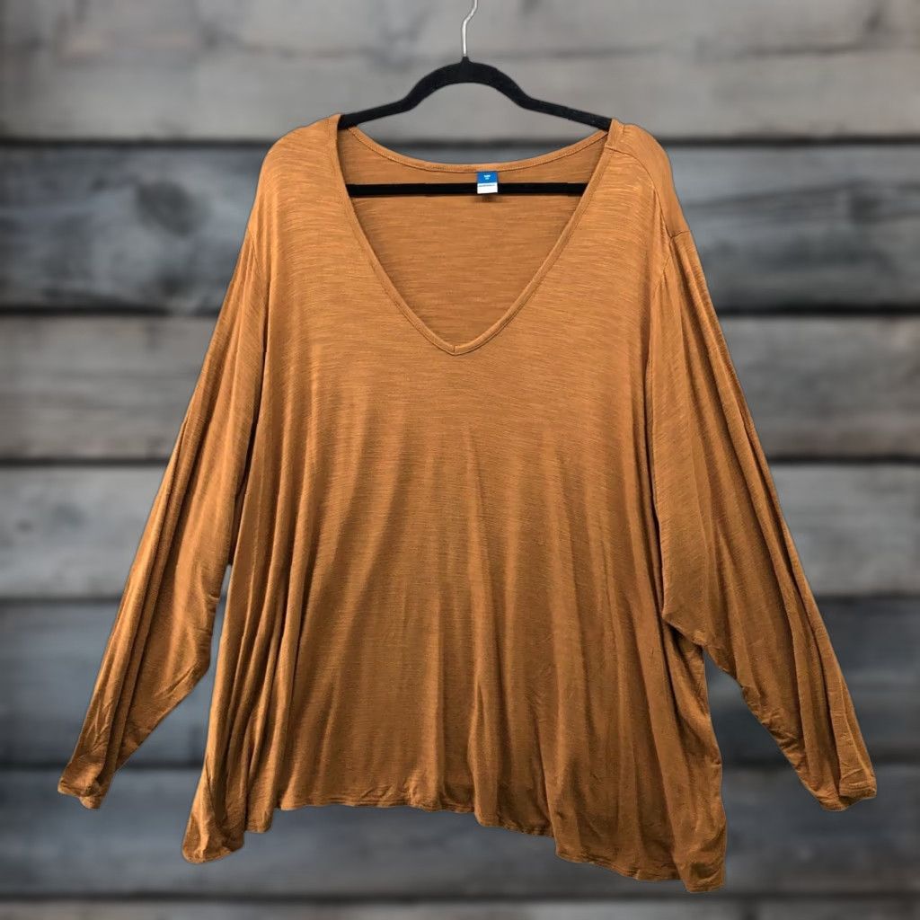 Old Navy VINTAGE Old Navy Luxe Long Sleeve T-Shirt Womens Plus 4X Brown V-Neck Jersey Knit Stretch Size XXL / US 16-18 / IT 52-54 - 1 Thumbnail