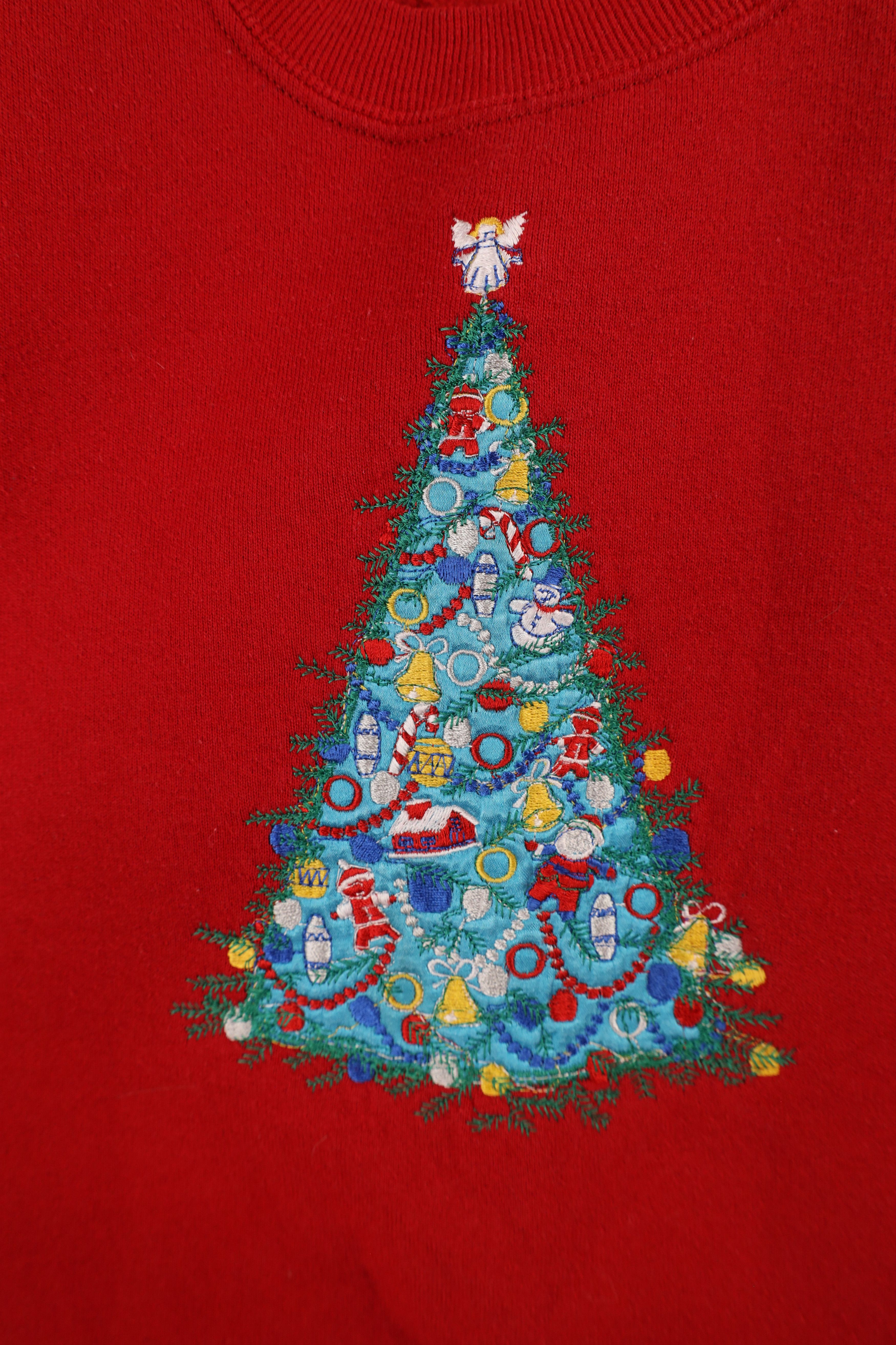 Vintage Vintage 90s Faded Christmas Tree Crewneck Sweatshirt Red USA Size XXL / US 16-18 / IT 52-54 - 5 Thumbnail