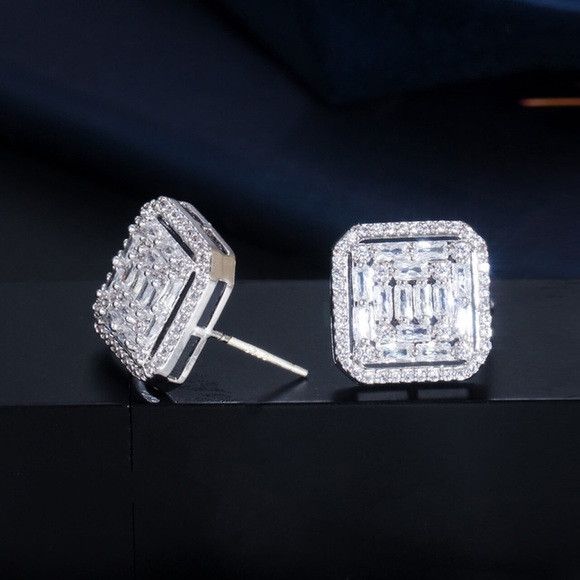 The Unbranded Brand 925 Silver Plated Princess Cut White Zirconia Earring Size ONE SIZE - 4 Thumbnail