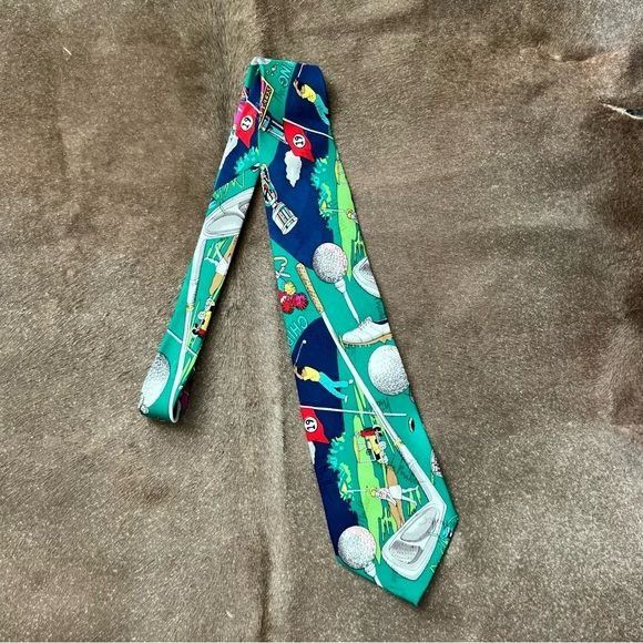 Nicole Miller × Vintage VTG Nicole Miller 1993 Female Swing Golfing Fanatic Silk Nec Size ONE SIZE - 3 Thumbnail