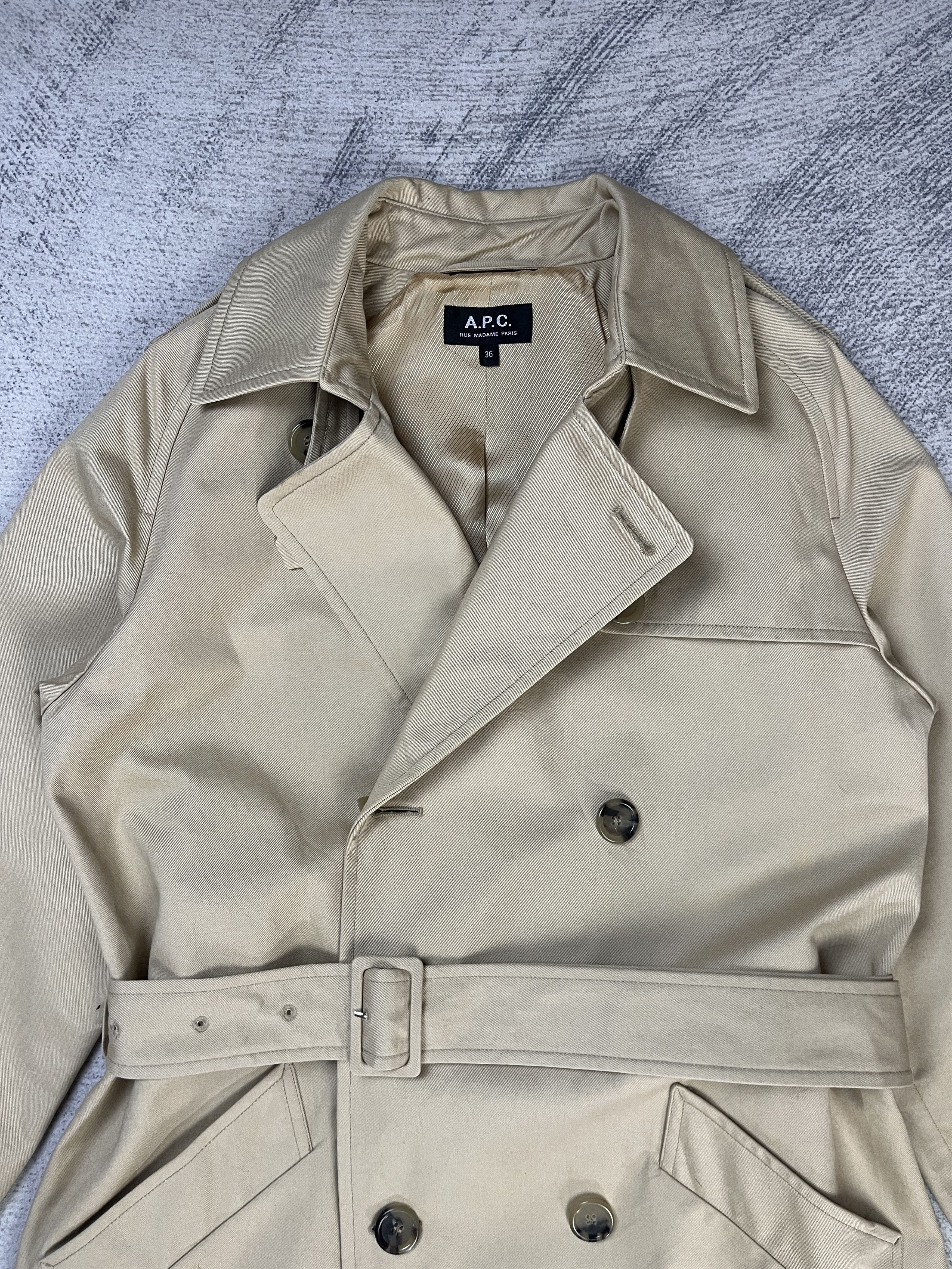 A.P.C. A.P.C Beige Trench Coat Made in Bulgaria Size US S / EU 44-46 / 1 - 4 Thumbnail