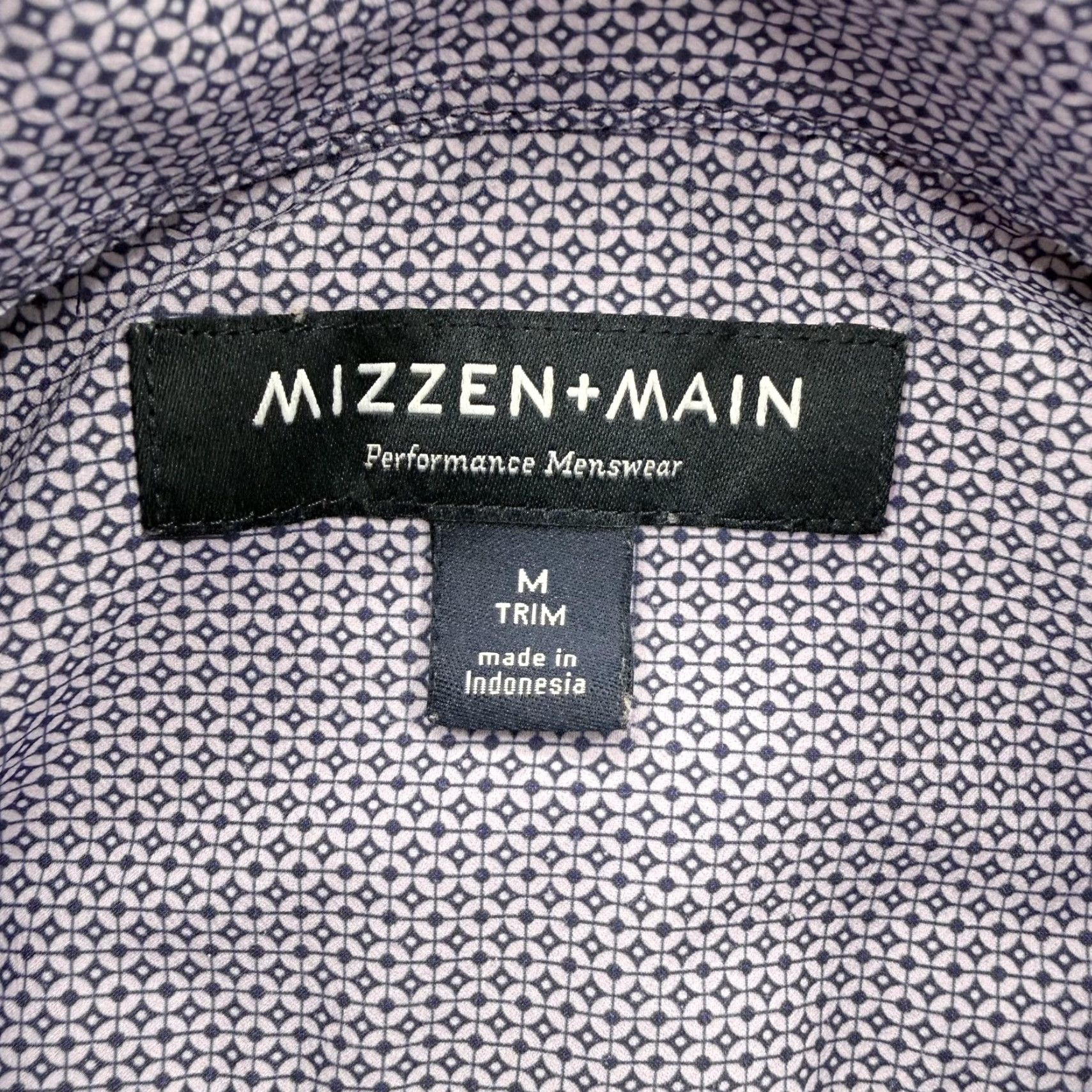 Mizzen+Main Mizzen+Main Shirt Mens Medium Purple Geometric Trim Fit Performance Dress Shirt Size 40R - 3 Thumbnail