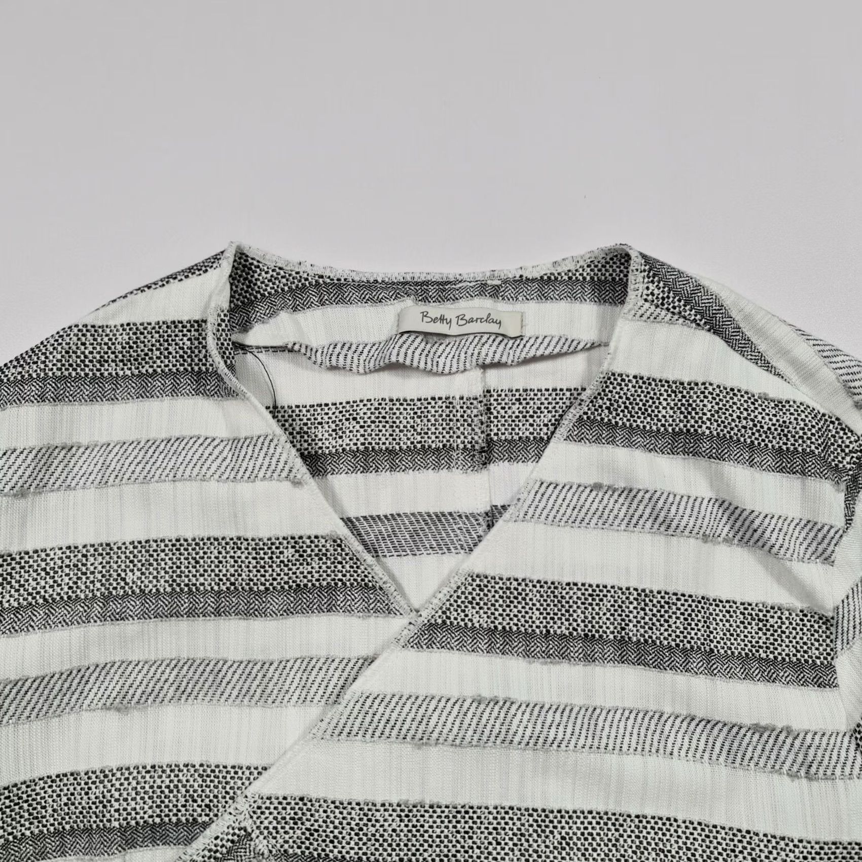 Vintage Betty Barclay Cardigan Womens 10 UK Striped Open Front White Grey Knit Size L / US 10 / IT 46 - 2 Thumbnail