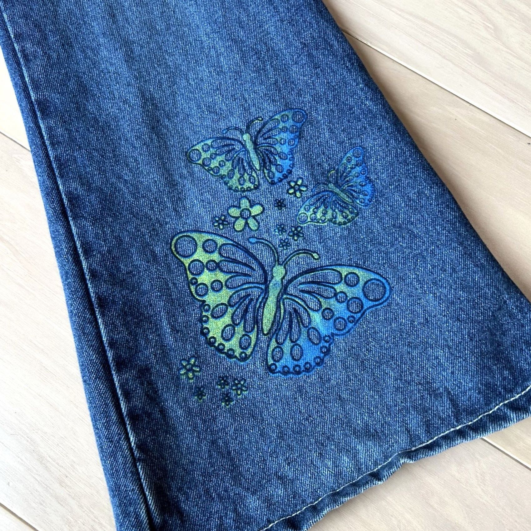 Bell VINTAGE Joy Jeans Bell Bottom Denim Blue Jean Butterfly’s Women’s Medium 24x31 Jeans 90s Grunge Boho Western Urban Fashion Mens Womens Girls Boys Size 32" / US 10 / IT 46 - 3 Thumbnail