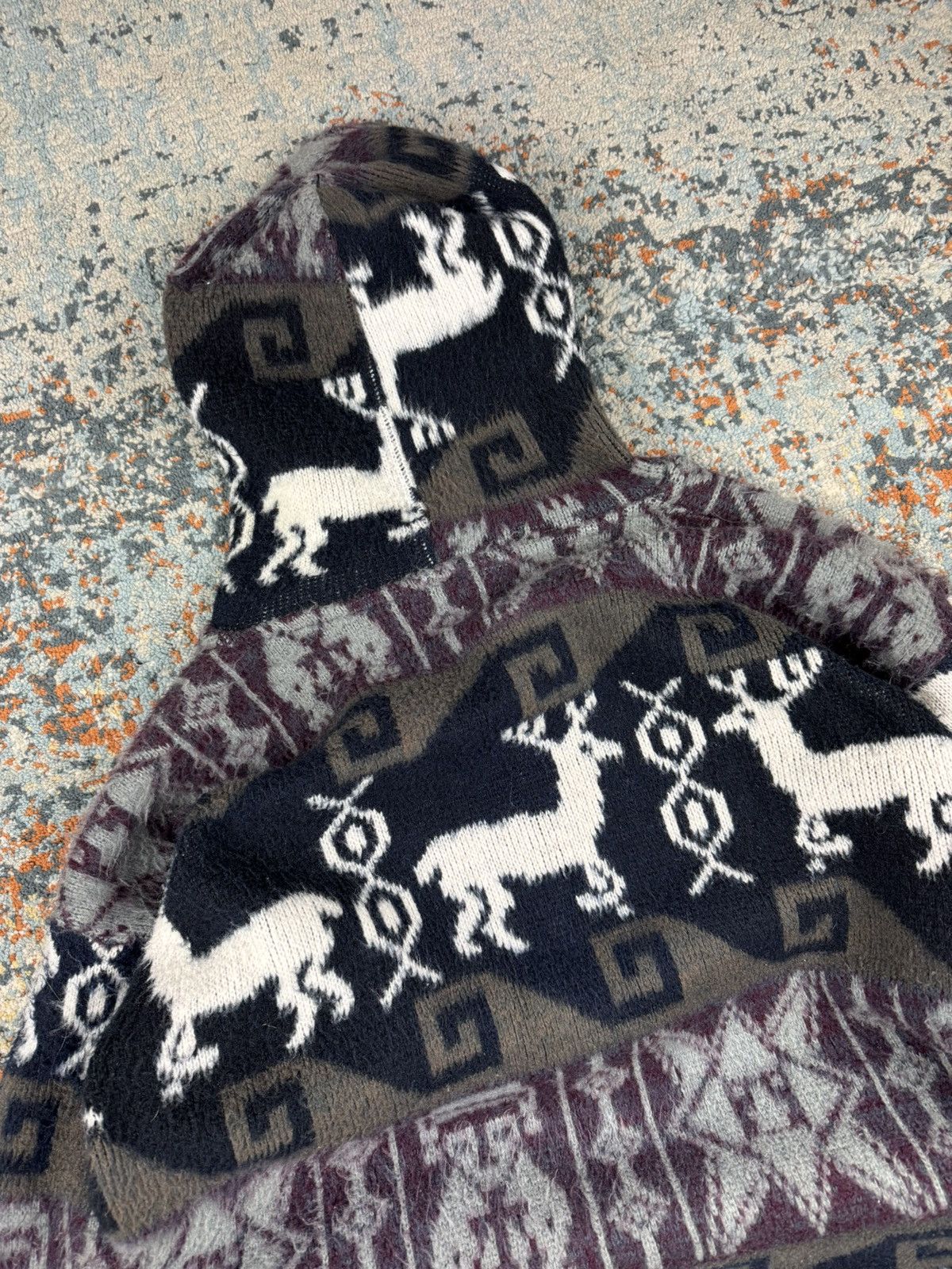 Handmade × Vintage Vintage 90s Andes handmade fuzzy knit sweater hoodie Size US L / EU 52-54 / 3 - 5 Thumbnail
