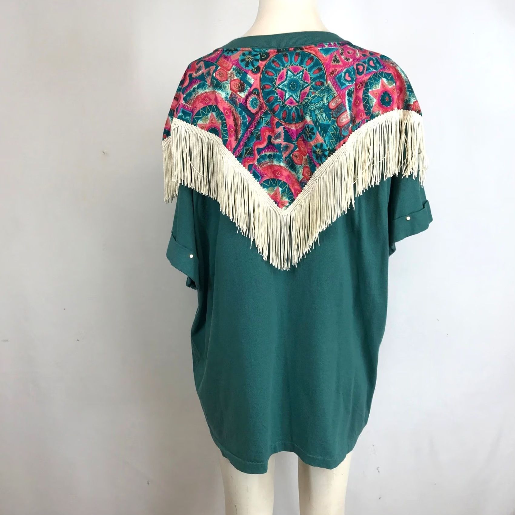 Altea Hazelwoods Women Teal Aztec Southwest Fringe Boho Shirt XL Size XL / US 12-14 / IT 48-50 - 5 Thumbnail
