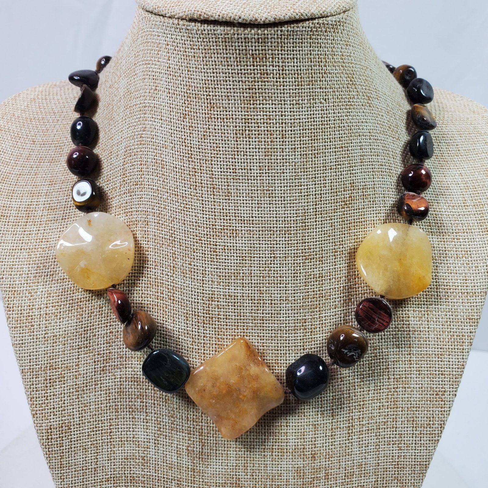 The Unbranded Brand Vintage Healer Quartz & Tiger Eye Necklace 18" Hand Knotted Size ONE SIZE - 1 Thumbnail