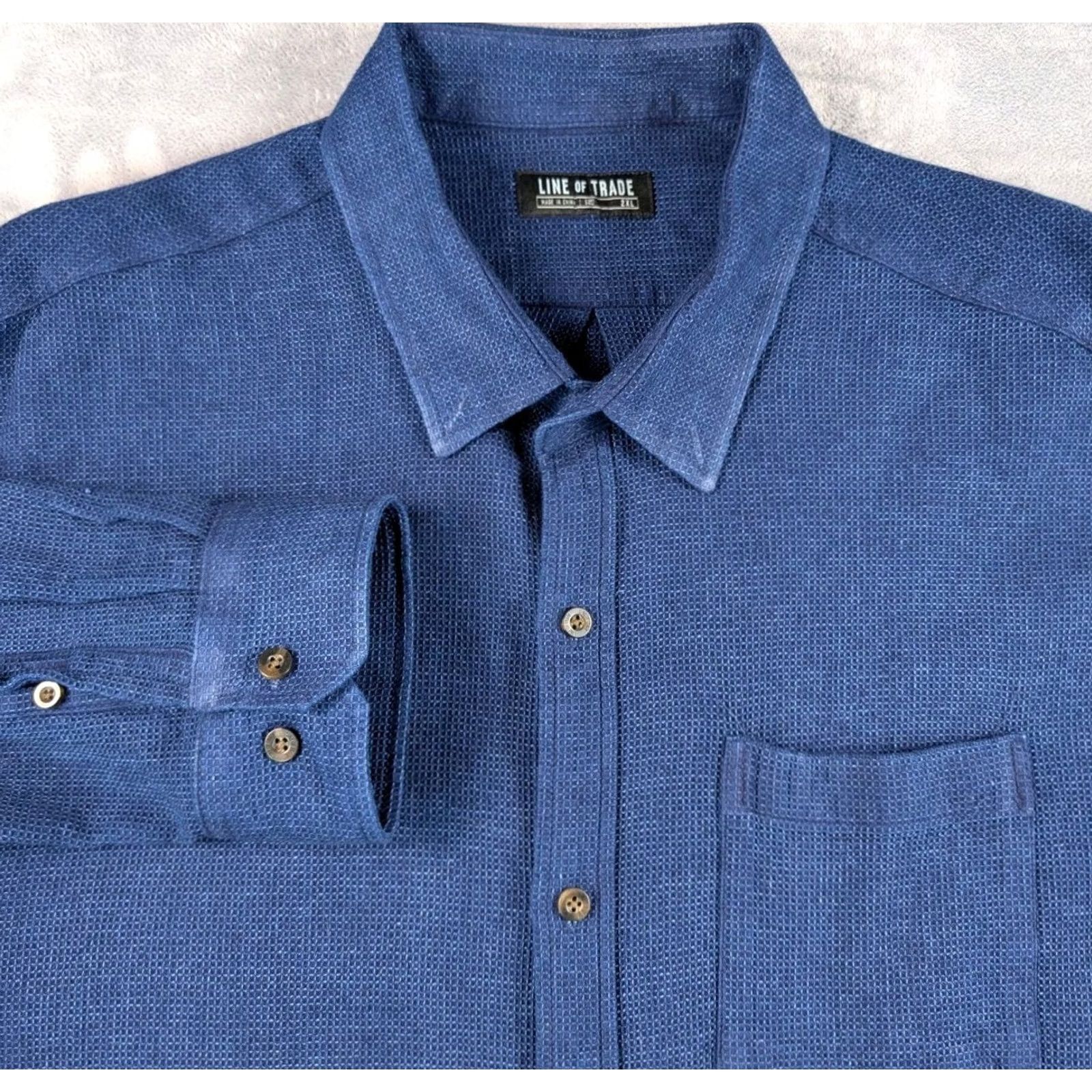Vintage Line Of Trade Shirt Men’s L Blue Button-Up Long Sleeve Knit Casual Modern Classic Size US L / EU 52-54 / 3 - 2 Thumbnail