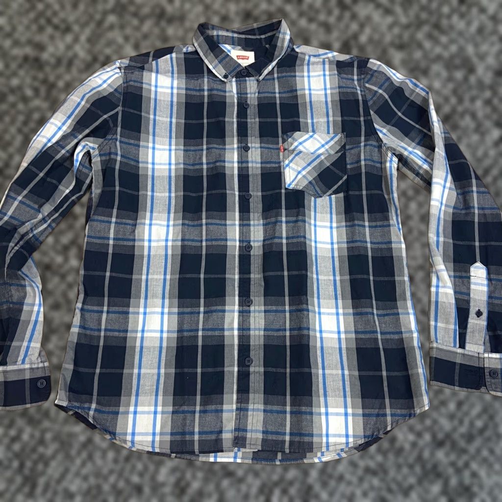 Levi's Levi's Shirt Mens Large Blue Plaid Cotton Twill Long Sleeve Button Down Pocket Size US L / EU 52-54 / 3 - 1 Thumbnail